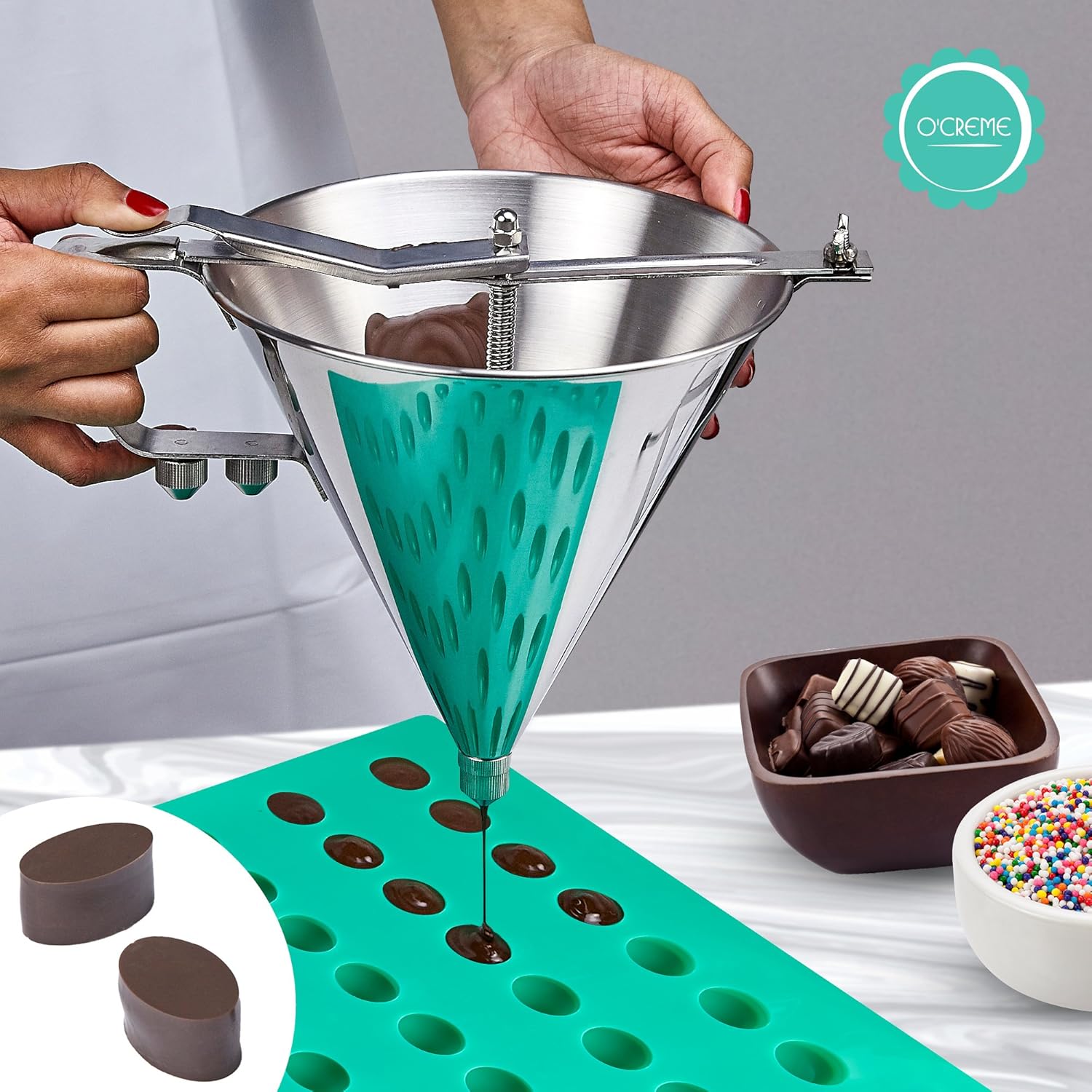 O’Creme Molde de silicona ovalado para tabletas de caramelo para trufas de chocolate, ganache, gelatina, pralinés y caramelos..