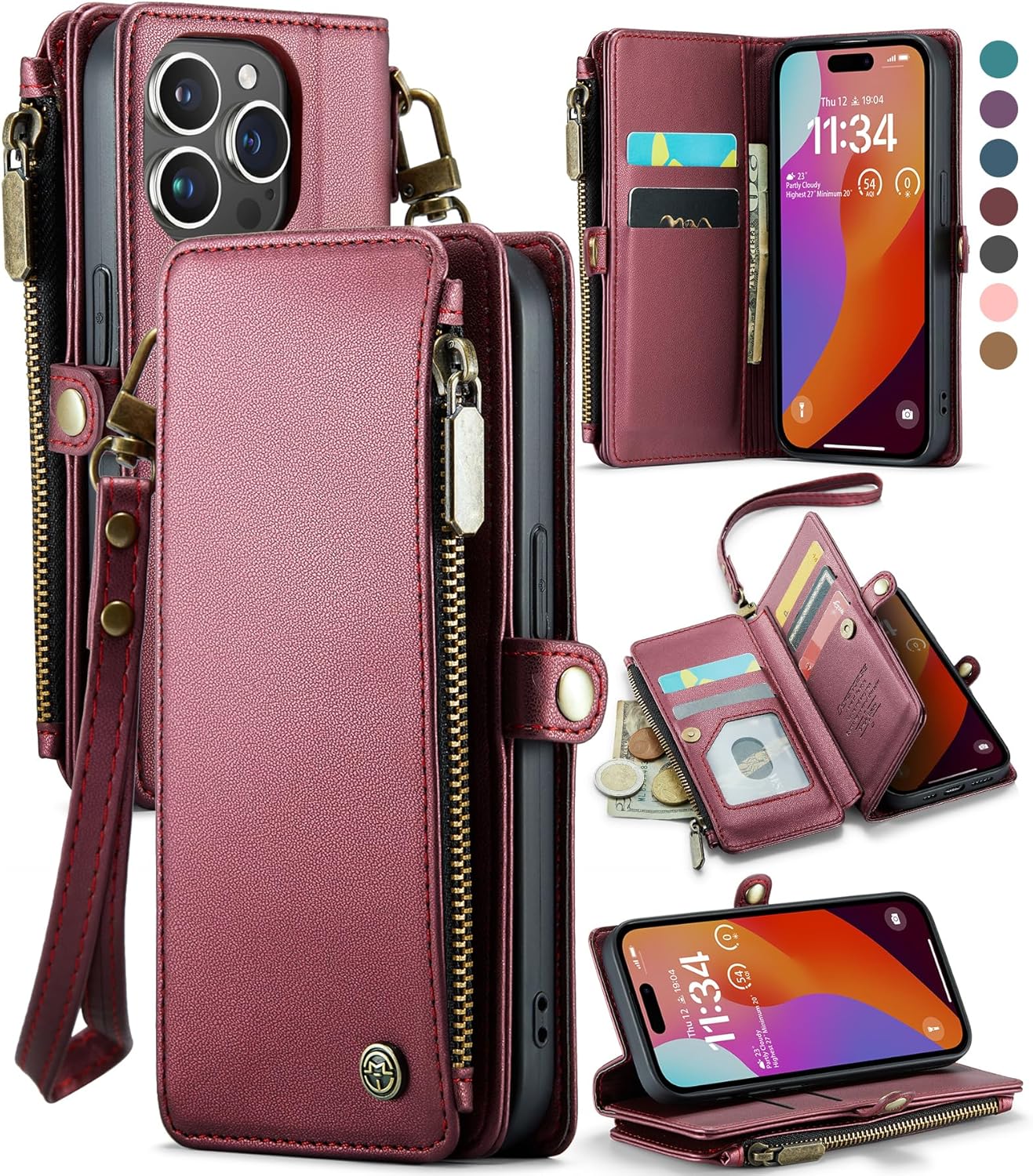Defencase Funda para iPhone 15 Pro, bloqueo RFID, funda tipo cartera para iPhone 15 Pro para mujeres y hombres con tarjetero de crédito con