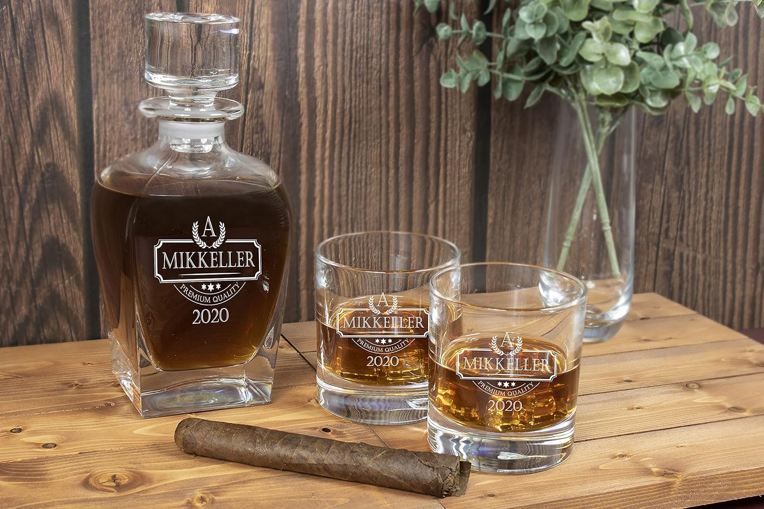 Lenox Tuscany Classics – Juego de decantador de whisky personalizado, decantador de cristal grabado personalizado y vasos con grabado de corona