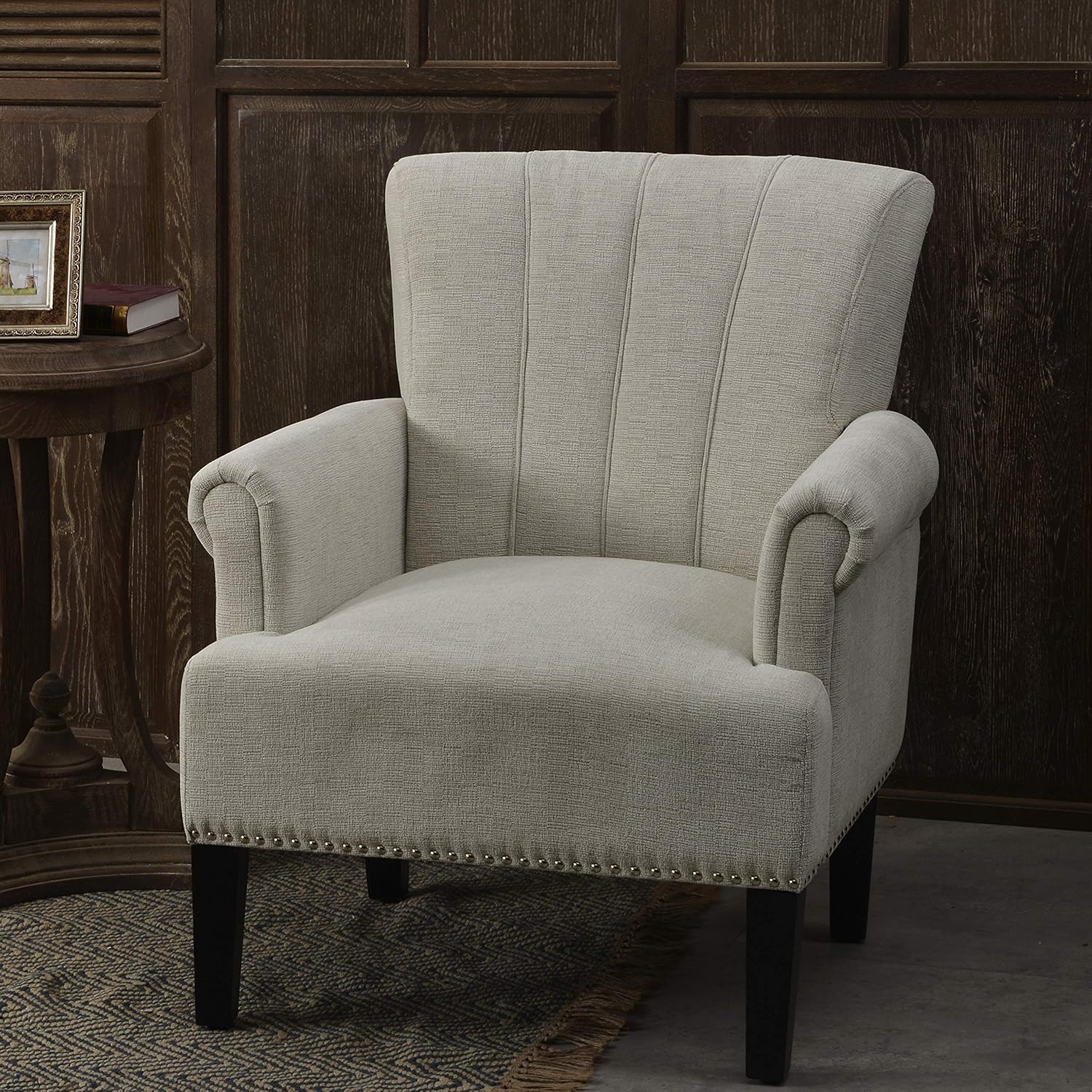 Accent Rivet – Sillón de poliéster copetudo, silla reclinable, silla de lectura, color crema