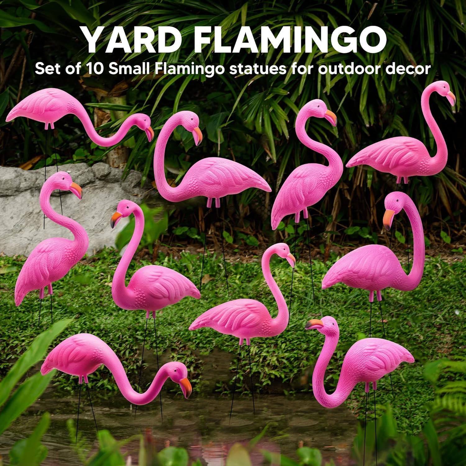 JOYIN Paquete de 13 decoraciones de patio de flamencos rosados, estacas de adorno de flamencos de plástico, decoración de fiesta de flamencos con