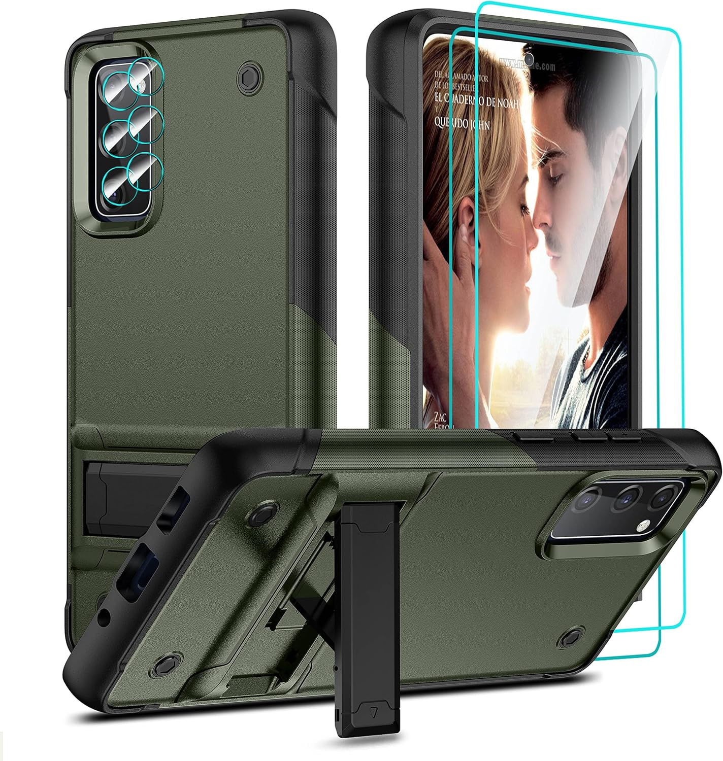 YmhxcY Funda para Galaxy S20 FE con soporte y 2 protectores de pantalla a prueba de explosiones + 2 protectores de lente, grado militar a prueba de