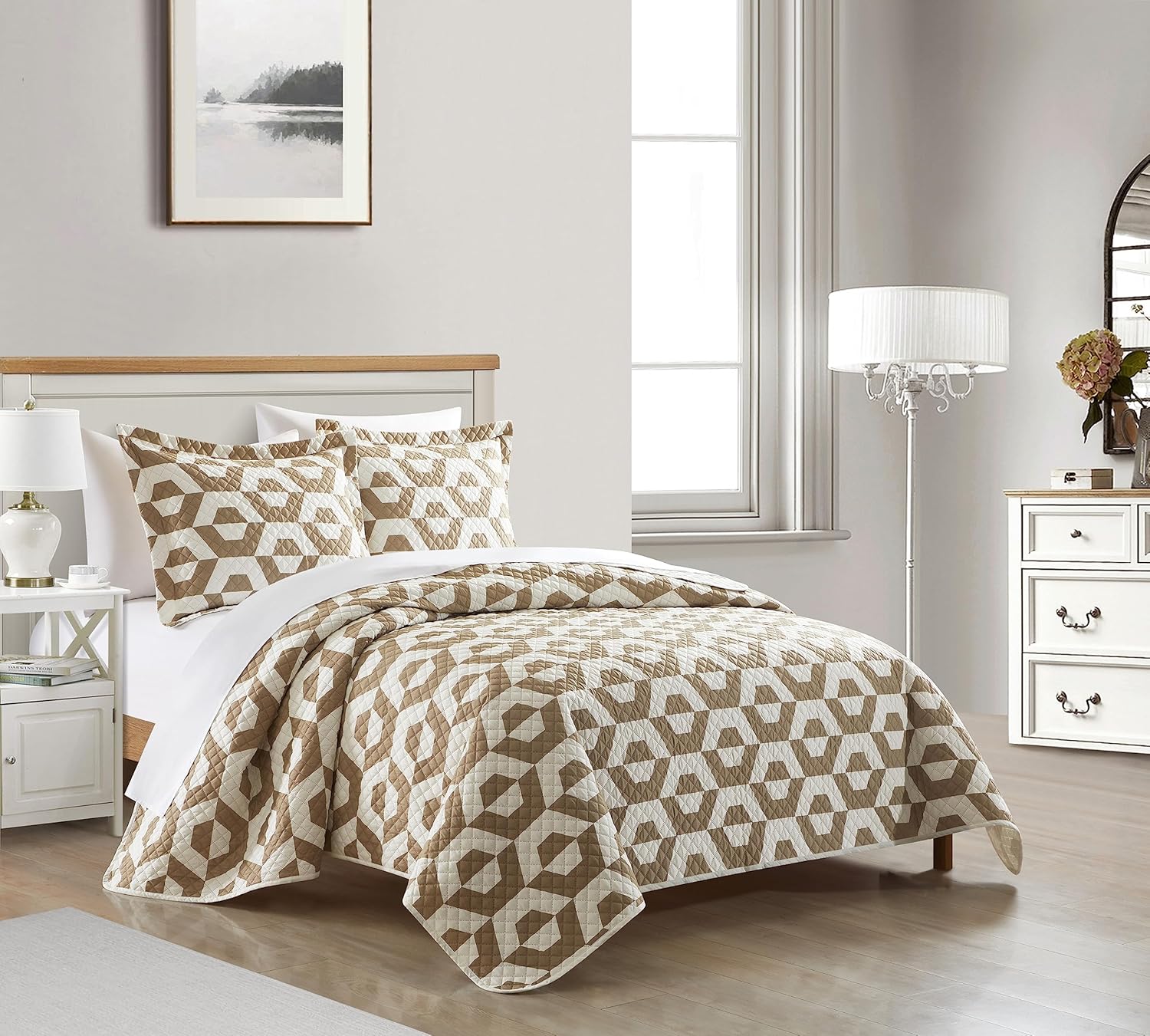 Chic Home Arthur – Juego de edredón de 3 piezas con diseño geométrico contemporáneo con estampado hexagonal, fundas de almohada incluidas, tamaño