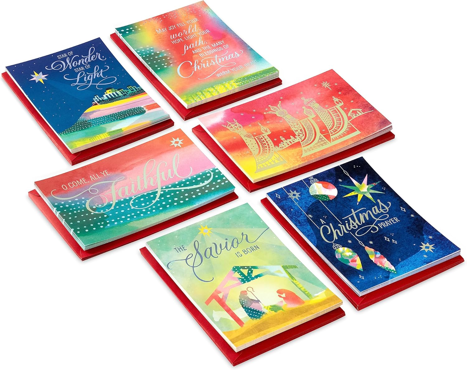 Hallmark – Surtido de tarjetas de Navidad religiosas en caja, Star of Wonder (36 tarjetas y sobres) rosa, azul, amarillo, verde, naranja