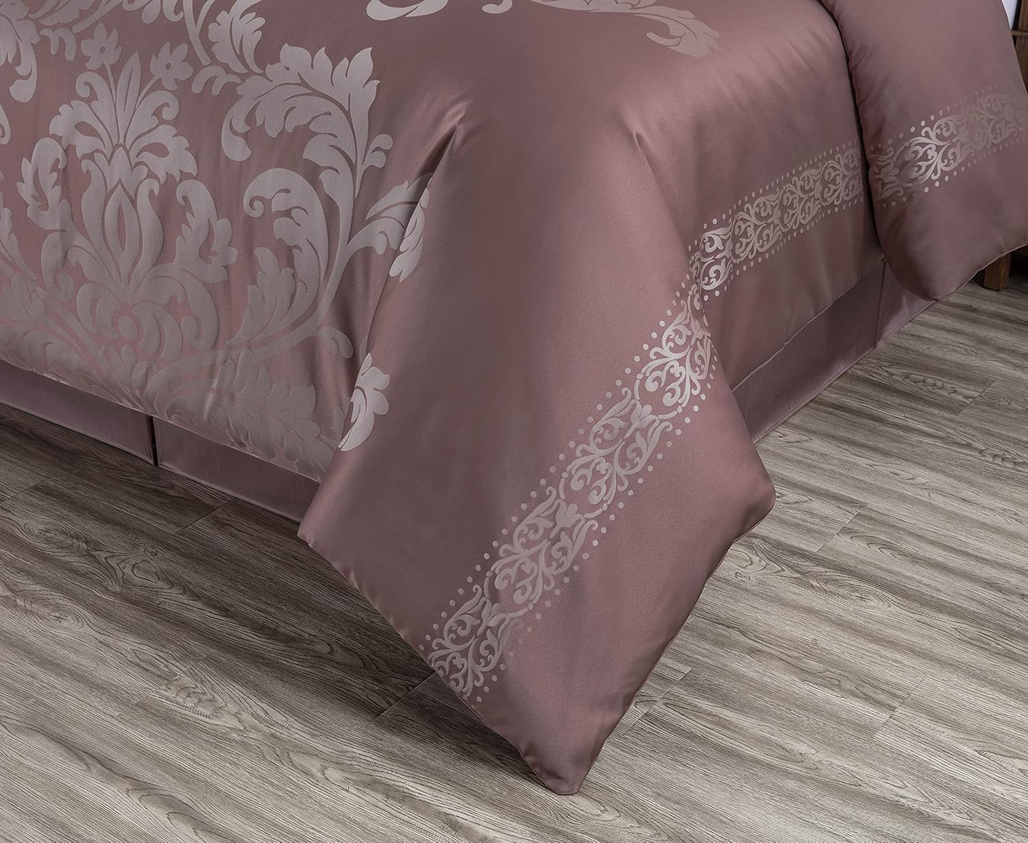 Chezmoi Collection Juego de edredón floral jacquard de 7 piezas (King, Woodrosegris)