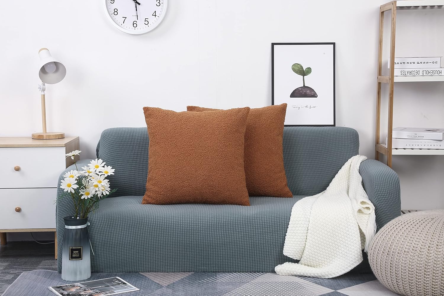 TangDepot Paquete de 2 fundas de almohada de lujo de imitación de piel de oveja sintética, fundas de almohada cuadradas, fundas de almohada