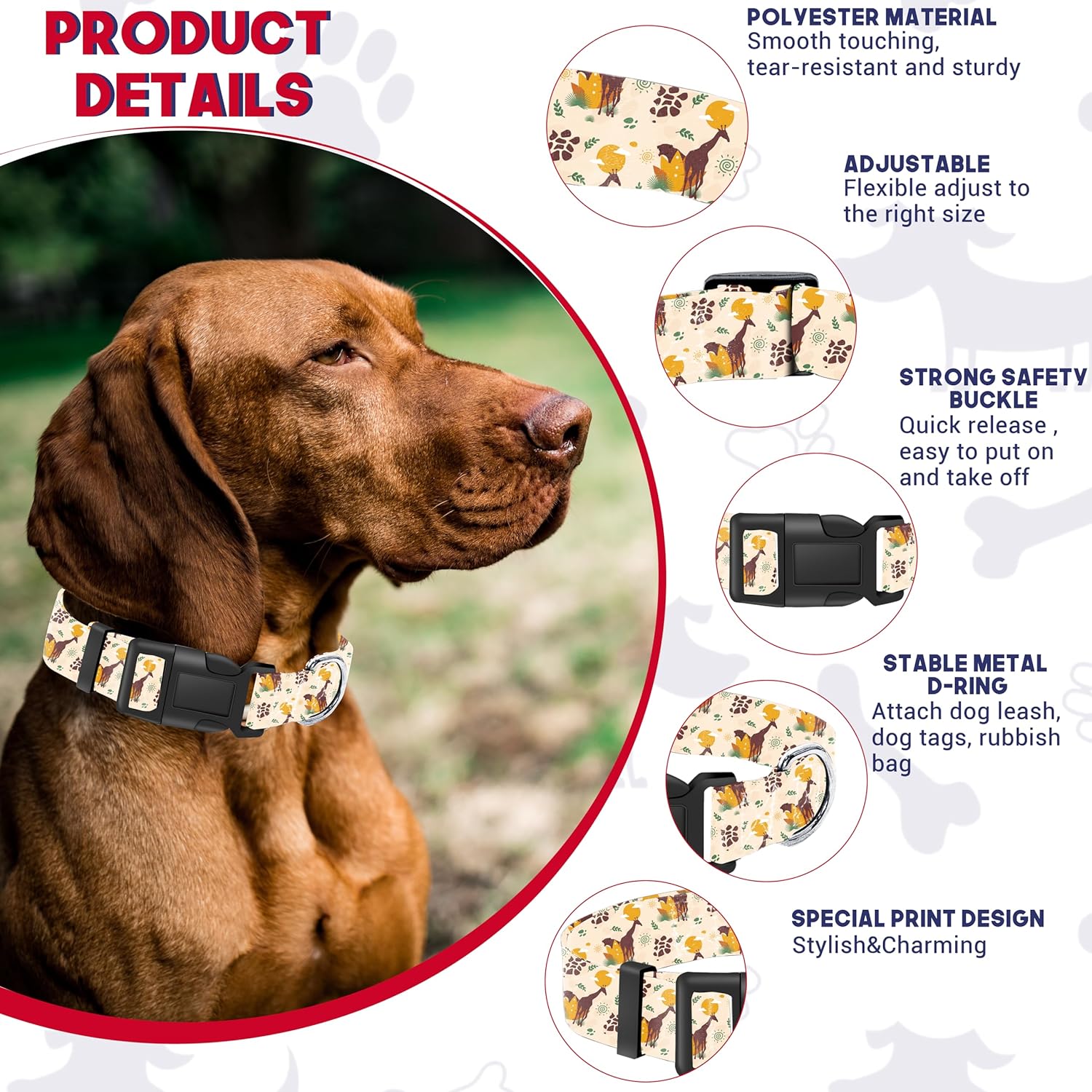 Collar de perro con patrón de jirafa beige, bonito collar transpirable para cachorros para niños y niñas con hebilla de seguridad, collar suave