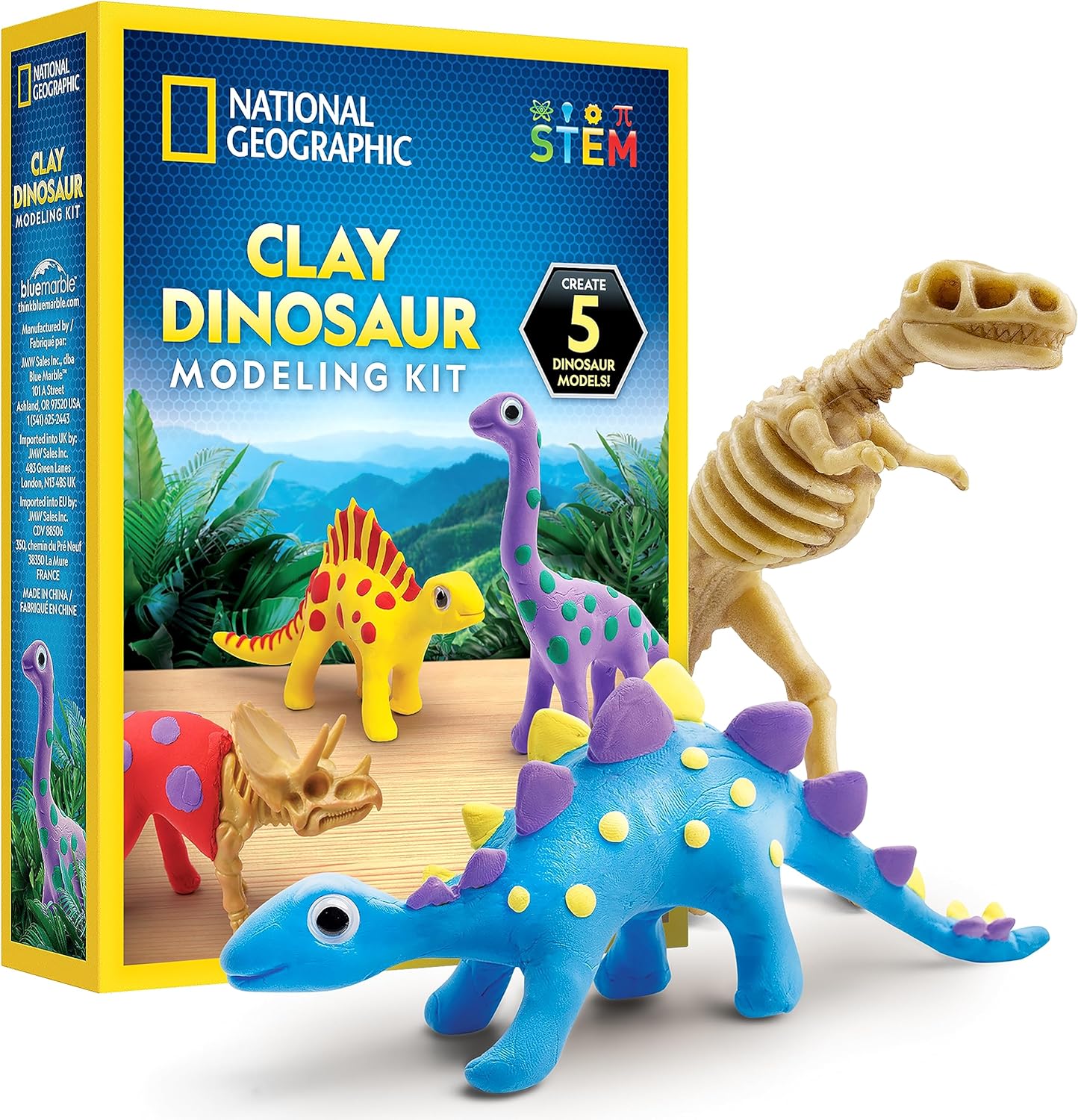 NATIONAL GEOGRAPHIC Clay Dinosaur Arts & Crafts Kit  Arcilla seca al aire de dinosaurio para niños, kit de manualidades con 5 colores de arcilla, 5