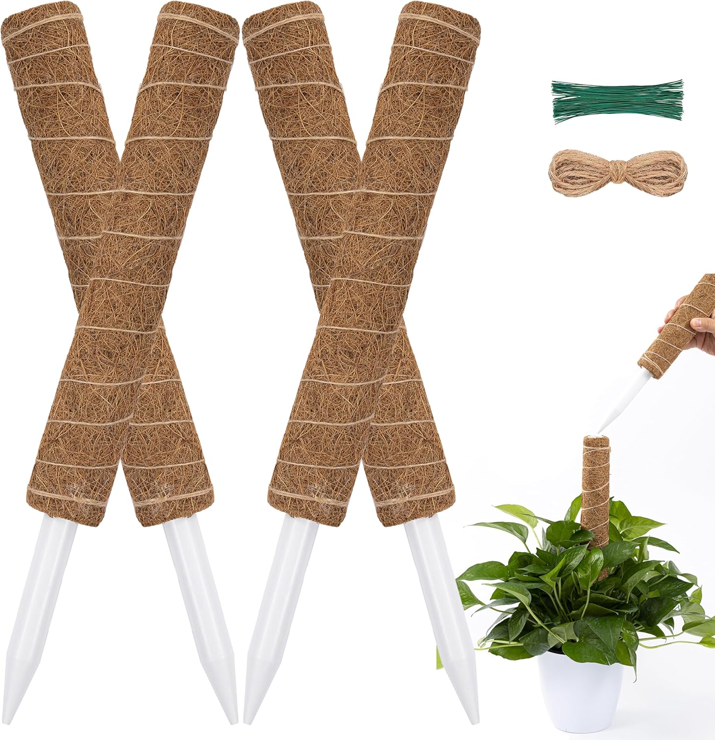 Poste de musgo de 63 pulgadas para plantas Monstera, paquete de 4 postes de musgo de 19.9 pulgadas para plantas trepadoras, estacas para plantas de