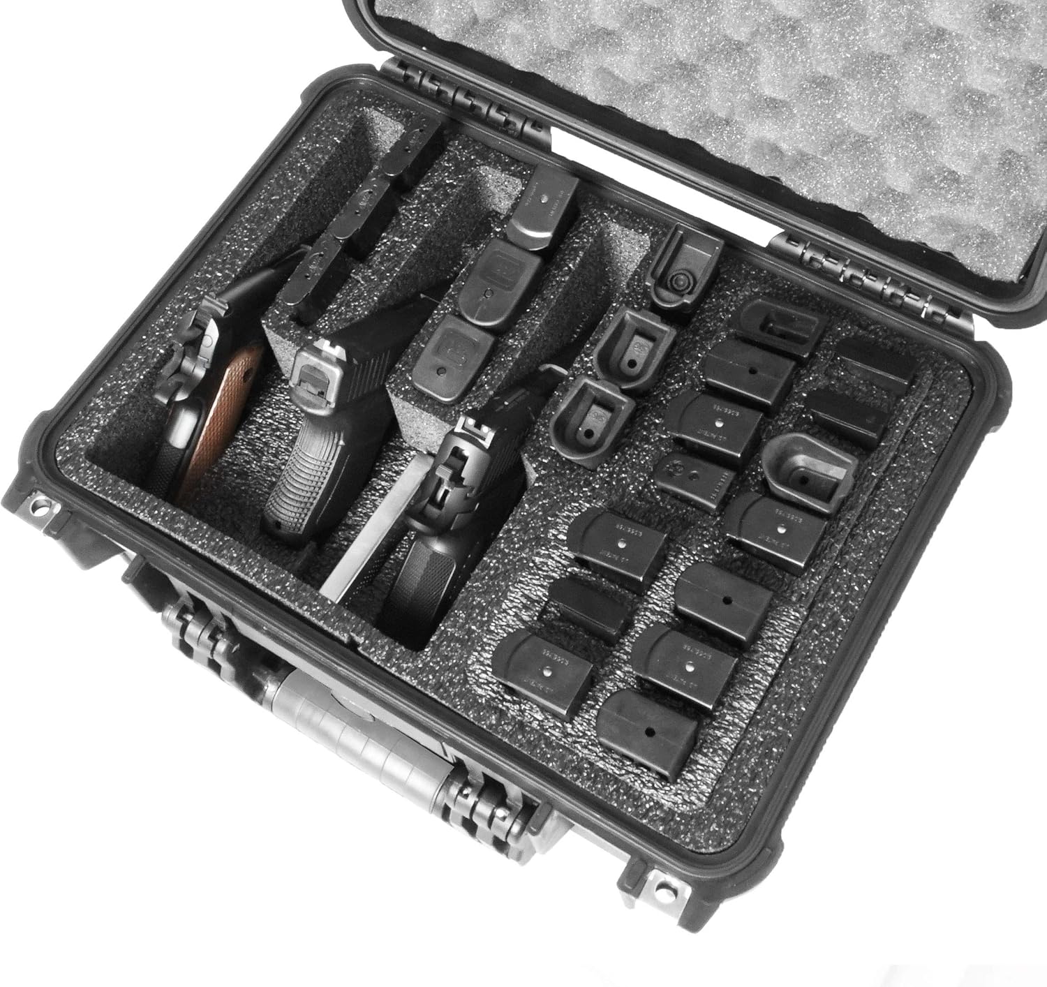 Case Club 3 pistolas y accesorios y hasta 23 cargadores precortados estuche impermeable con gel de sílice para ayudar a prevenir el óxido de la