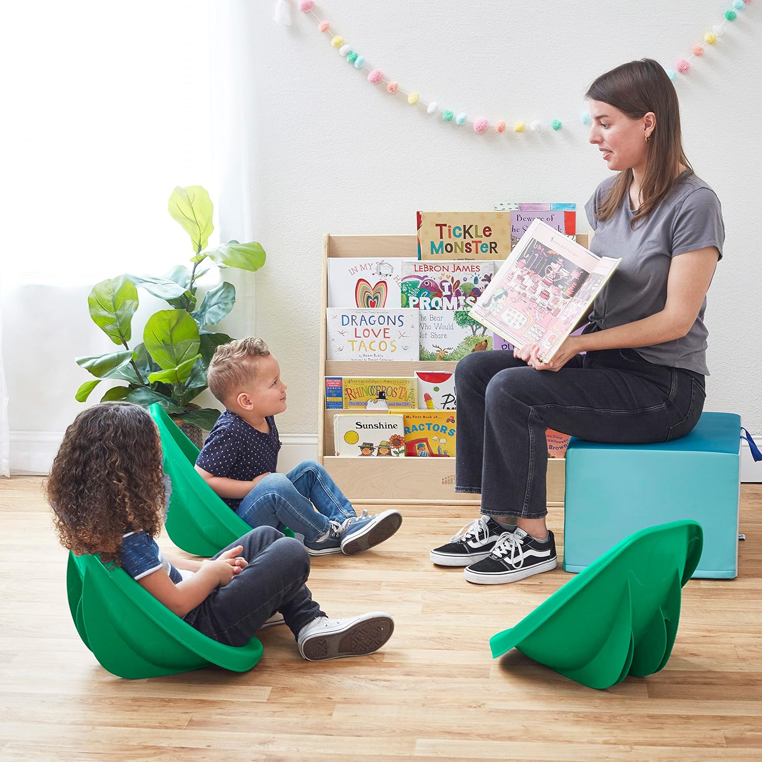 ECR4Kids Leaf – Asiento de suelo, silla mecedora, esmeralda, 6 piezas