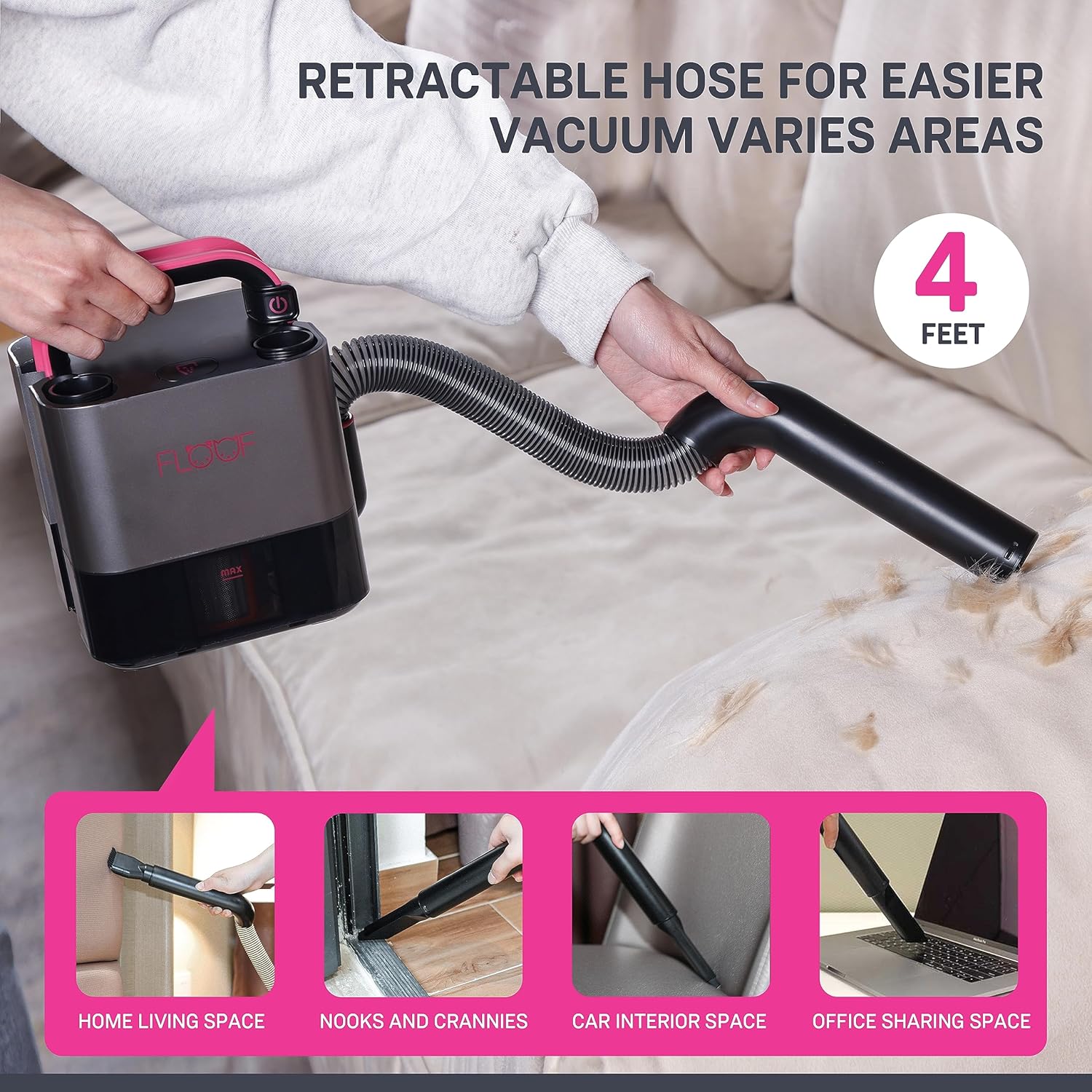 FLOOF Hand Vacuum Cordless Retractable, 17000 Pa Pet Hair Vacuum with 2-Speed, Compact and Portable Vacuum for Car, Cube Vac, 20V Powershare Freedom