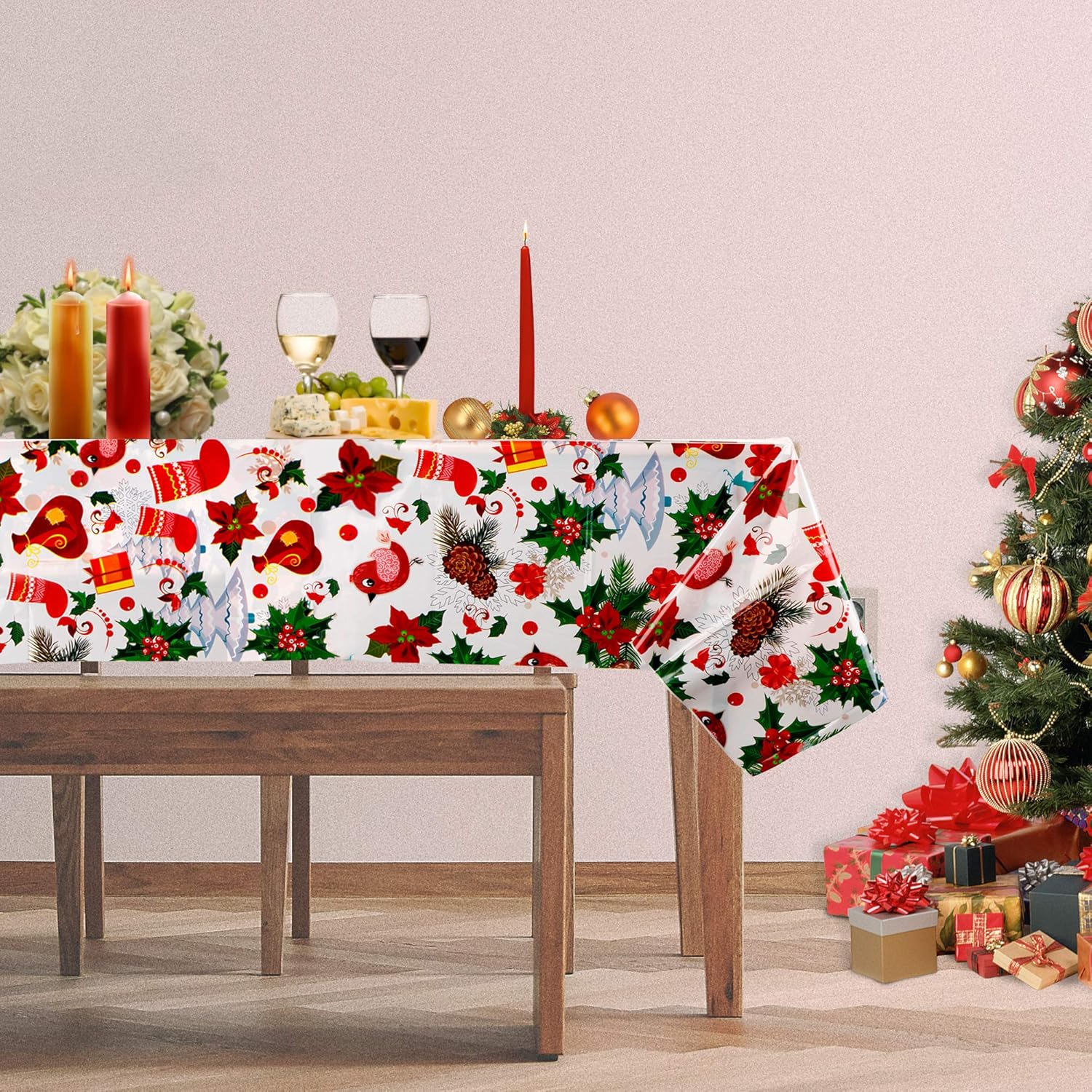 Juego de 2 manteles desechables de plástico estilo otoño, 70.8 x 43.3 pulgadas, rectangular, decoración navideña para Acción de Gracias, Navidad,