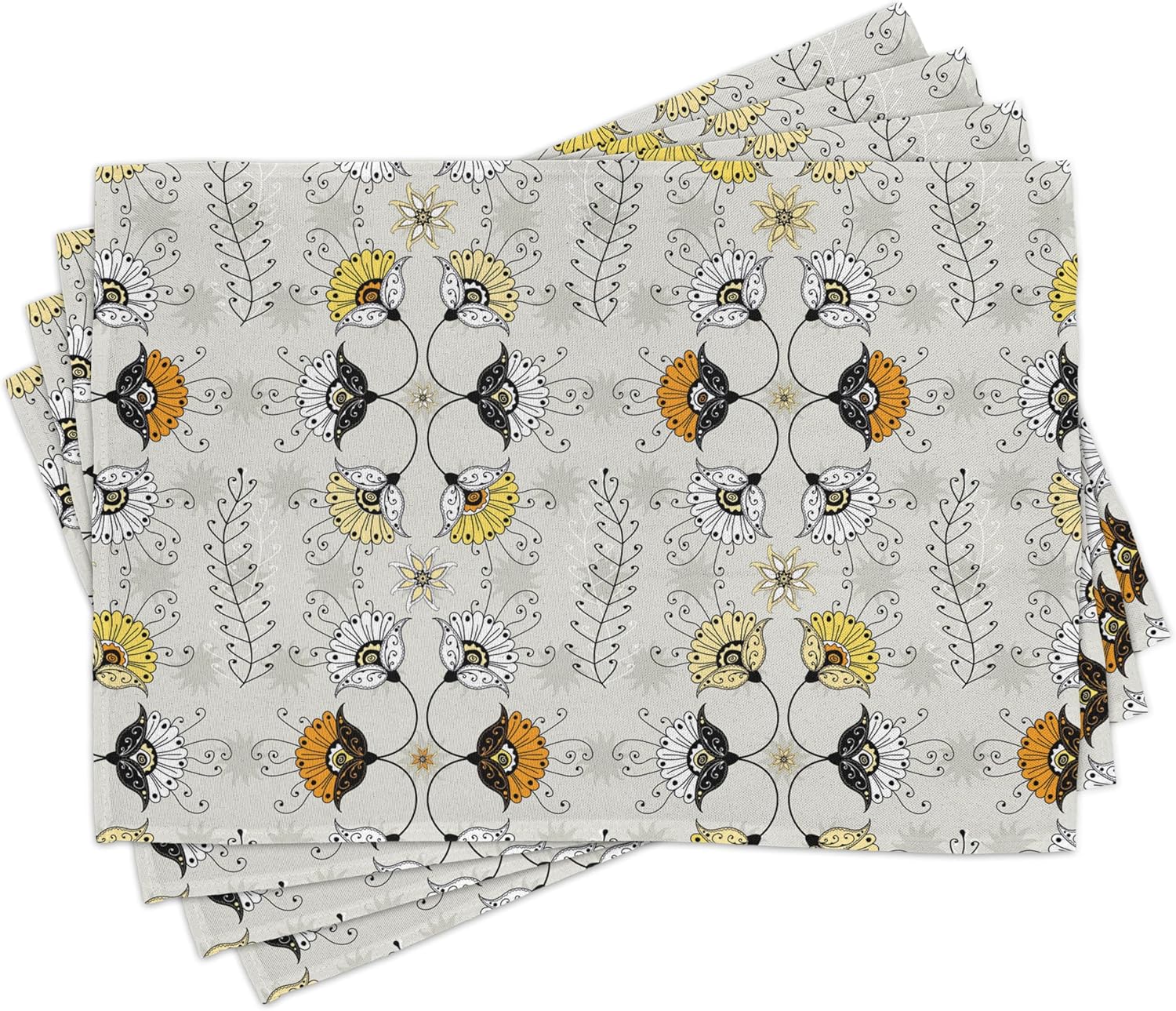 Ambesonne Camino de mesa y manteles individuales grises y amarillos, imagen de hojas de hiedra, juego para decoración de mesa de comedor, mantel