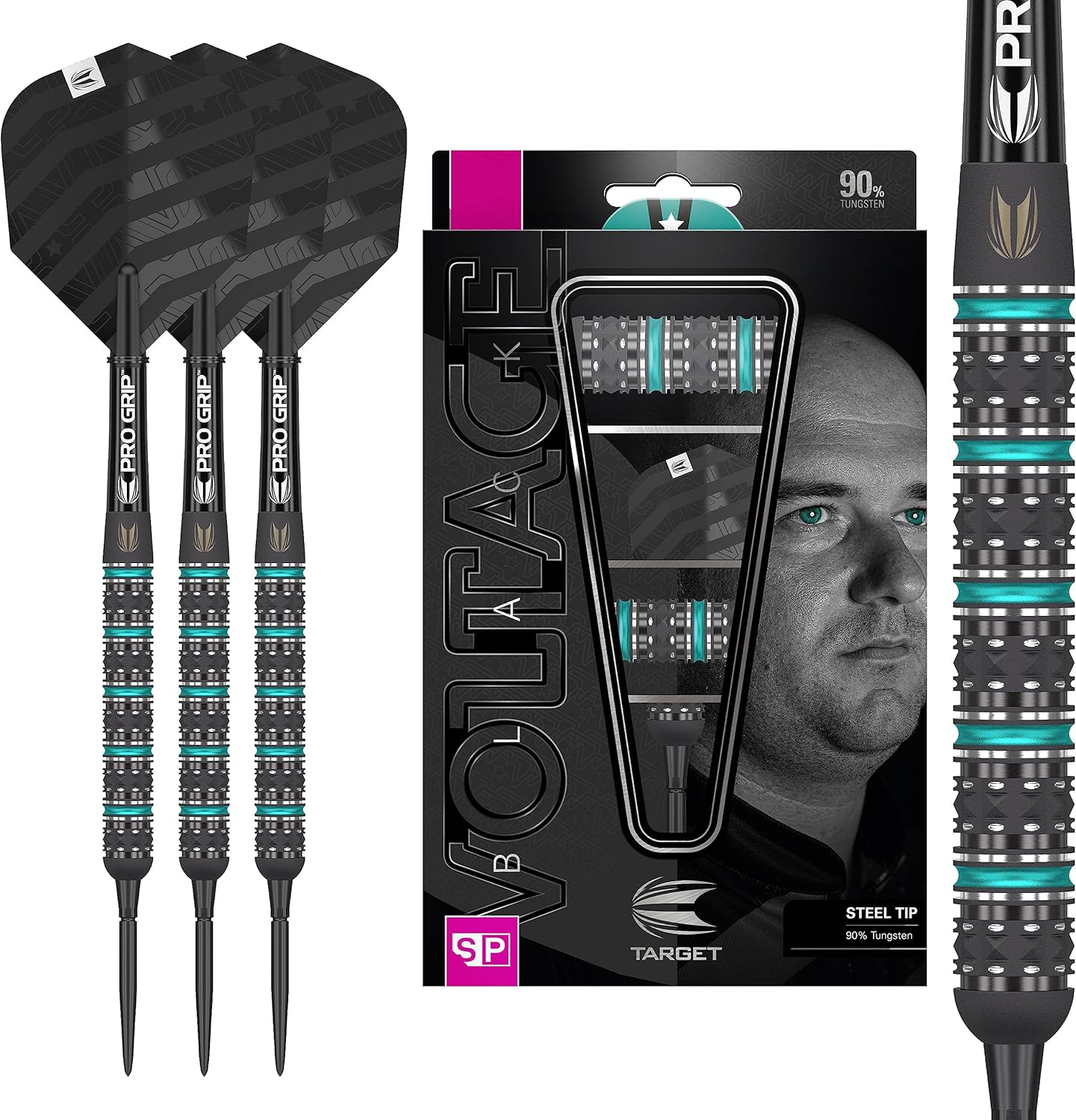 Target Darts Rob Cross Black Edition – Juego de dardos con punta de acero de punta suiza 90% tungsteno