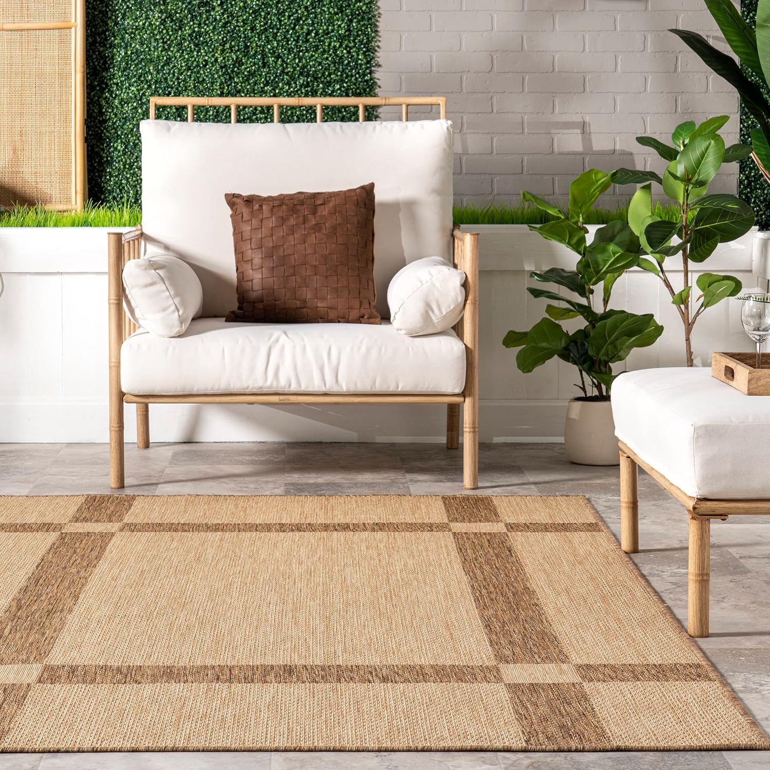 nuLOOM Natasha – Alfombra casual a rayas para interiores y exteriores, 5 x 8 pies, color beige