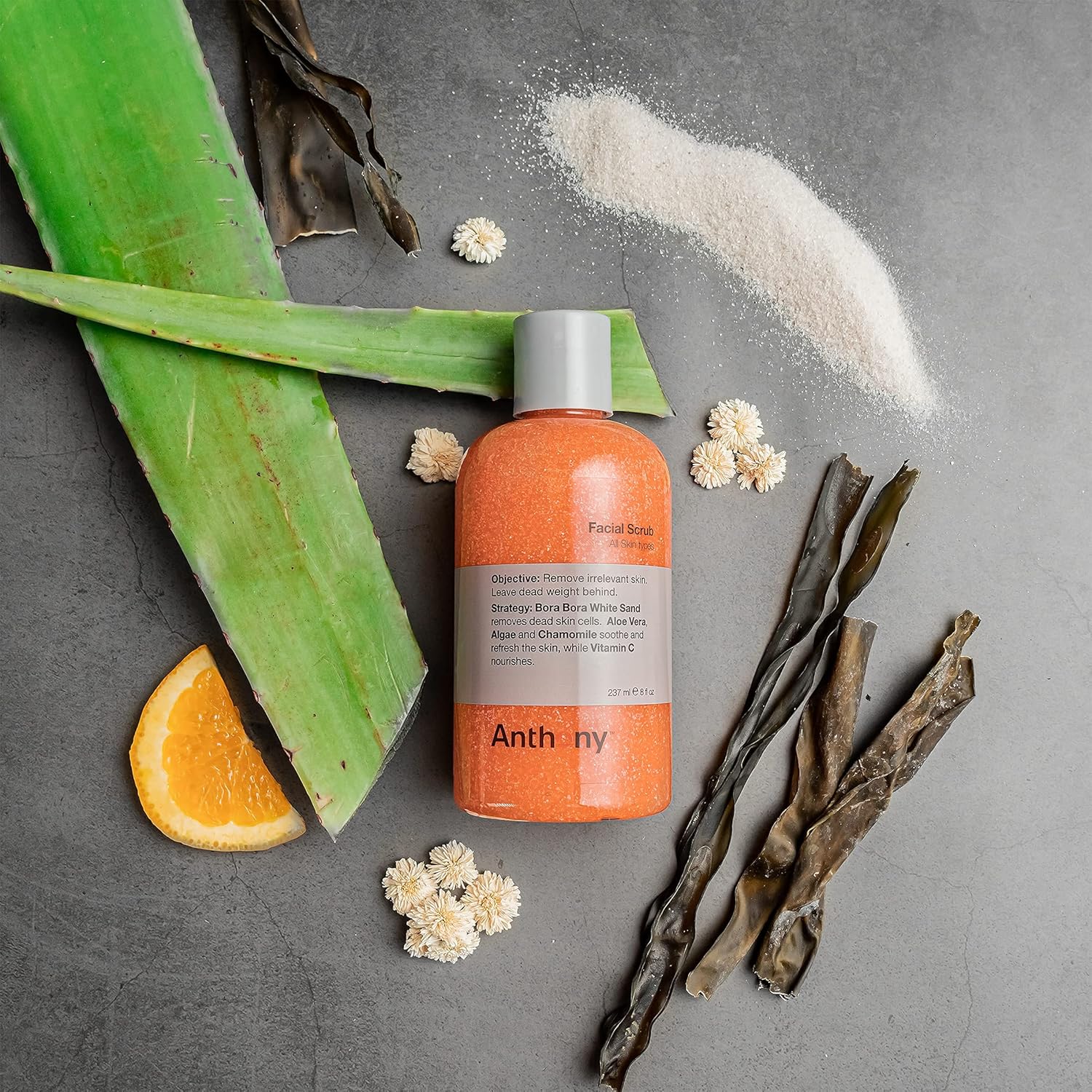 Anthony Exfoliante facial para hombre con vitamina C, aloe, manzanilla y algas para limpieza profunda y desintoxicación, 8 onzas líquidas