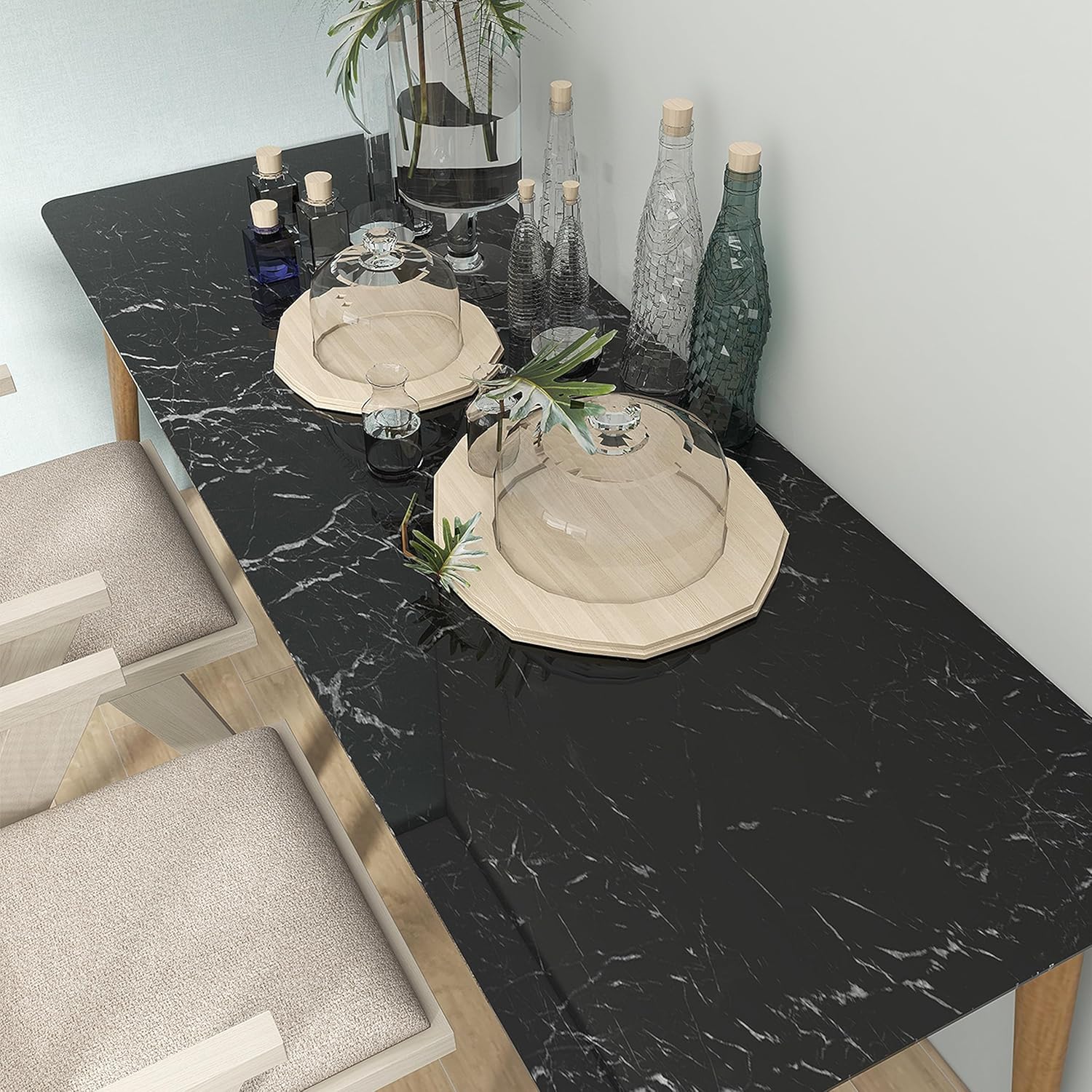 Papel tapiz de mármol negro, papel adhesivo de granito negro, autoadhesivo, extraíble, impermeable, papel de pared de mármol brillante para cocina,