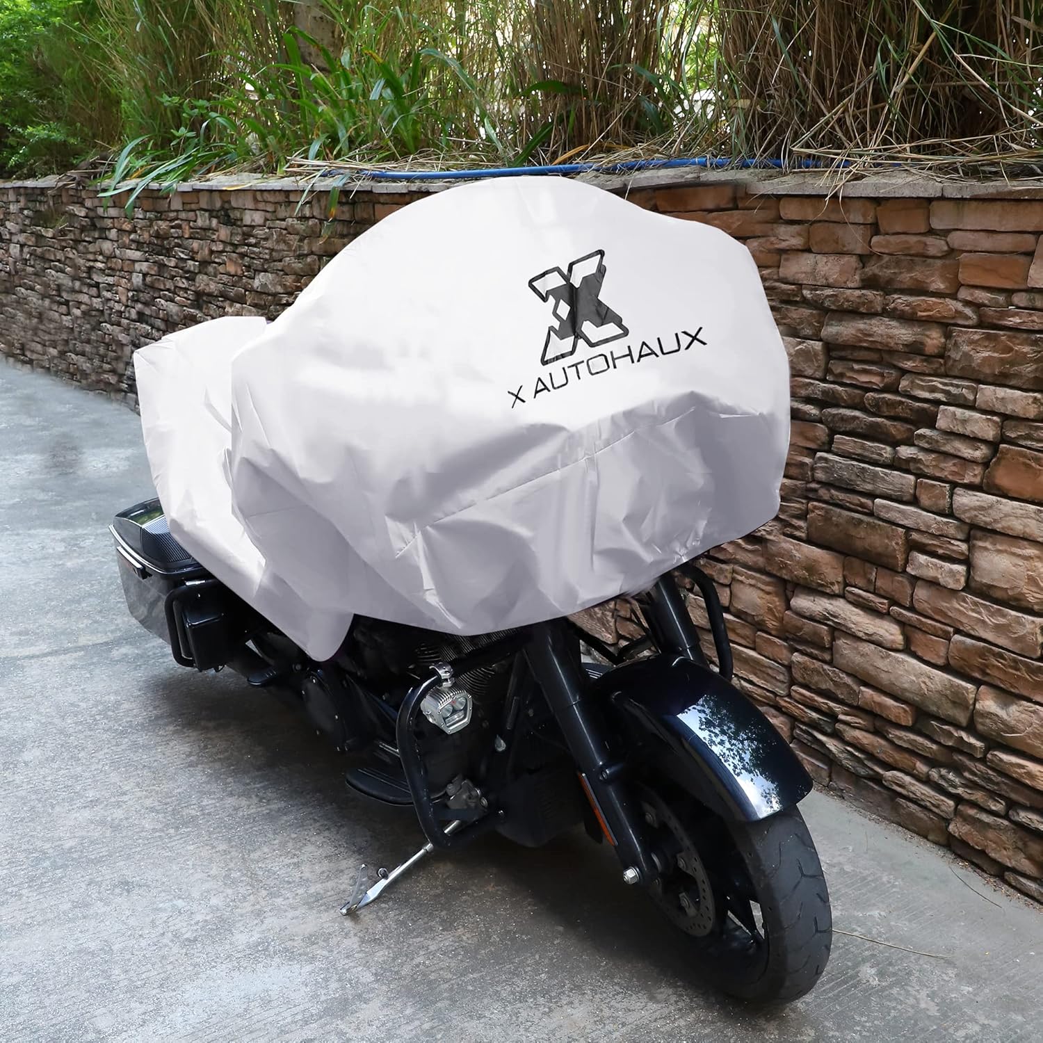 X AUTOHAUX Funda para motocicleta, ligera, media cubierta, impermeable, para exteriores, lluvia, polvo, color plateado, tamaño XL, para la mayoría