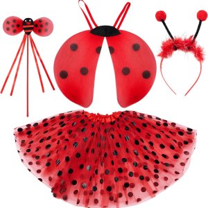 Spooktacular Creations Conjunto de disfraz de mariquita roja con tutú, alas de mariposa, varita mágica, diadema, tutú de mariquita de lunares para Spooktacular Creations Conjunto de disfraz de mariquita roja con tutú, alas de mariposa, varita mágica, diadema, tutú de mariquita de lunares para