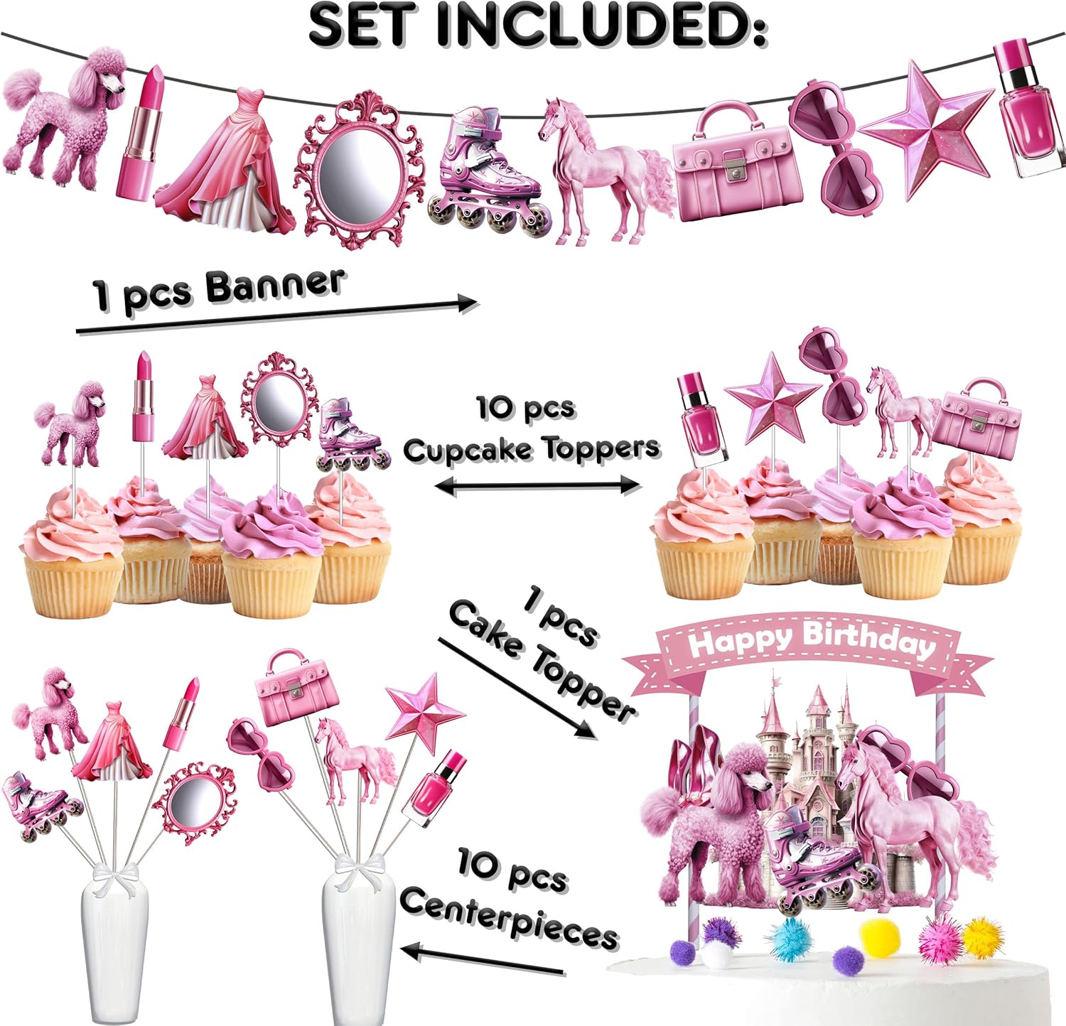 Encantadora muñeca rosa decoración de fiesta de cumpleaños conjunto  Abraza el glamour y celebra con estilo