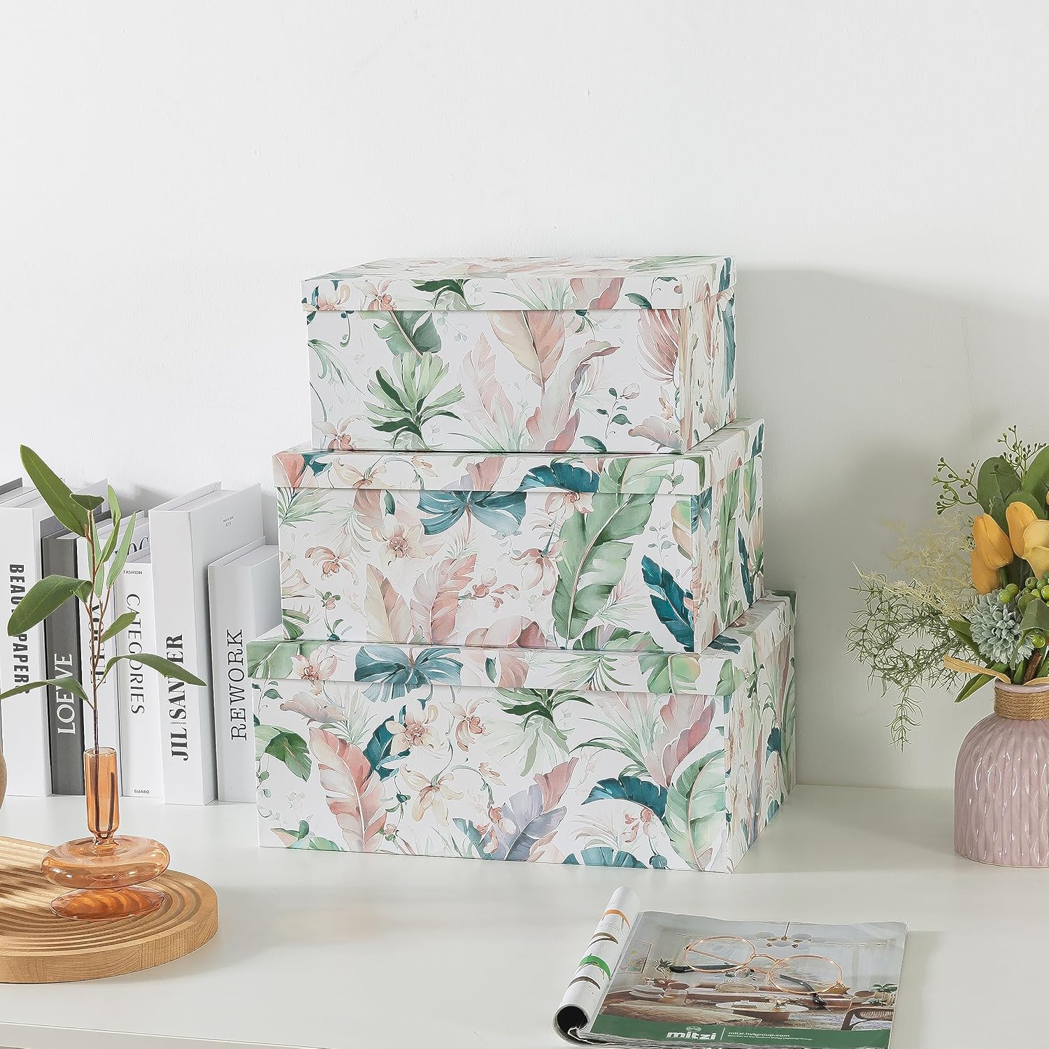 Soul & Lane Jardin Jewel – Juego de 3 cajas de cartón con tapa para guardar recuerdos y fotos, cajas de regalo para regalos