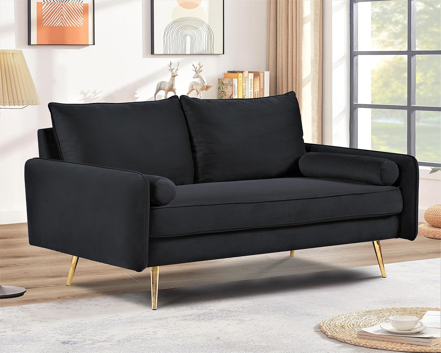 US Pride Furniture Kent Lujoso sofá biplaza de terciopelo europeo, muebles de sala de estar contemporáneos con patas cónicas, estilo vintage
