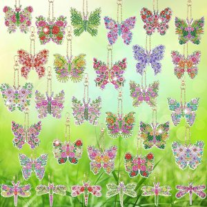 ZYNERY Kits de llaveros de pintura de diamantes, Mariposa Libélula 30 Pcs ZYNERY Kits de llaveros de pintura de diamantes, Mariposa Libélula 30 Pcs