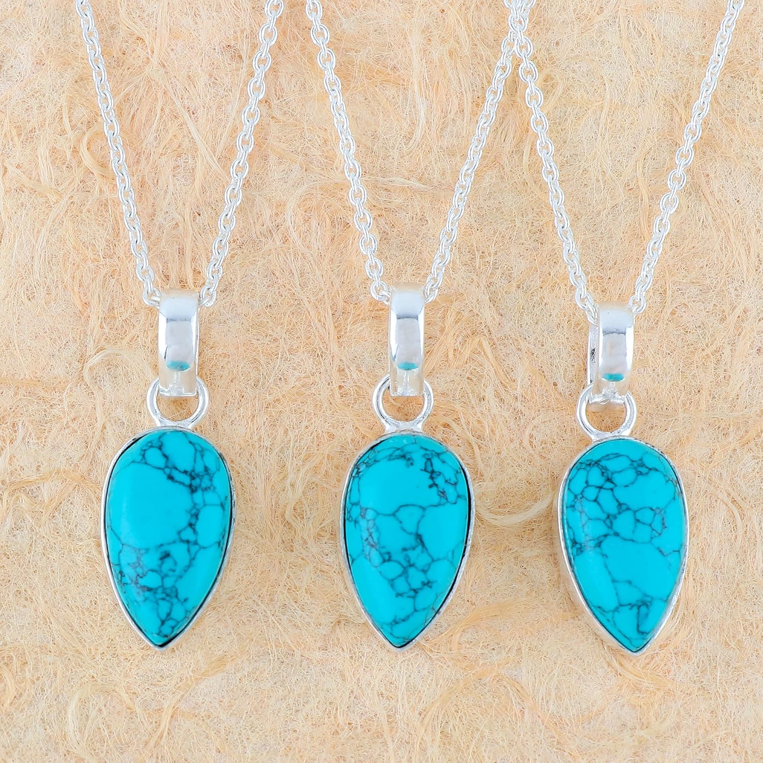Turquoise Pear Pendant Necklace, Crystals Pendant, Energy Healing Crystals Birthstone Jewelry, 16 + 2 Inch Silver Plated Adjustable Chain
