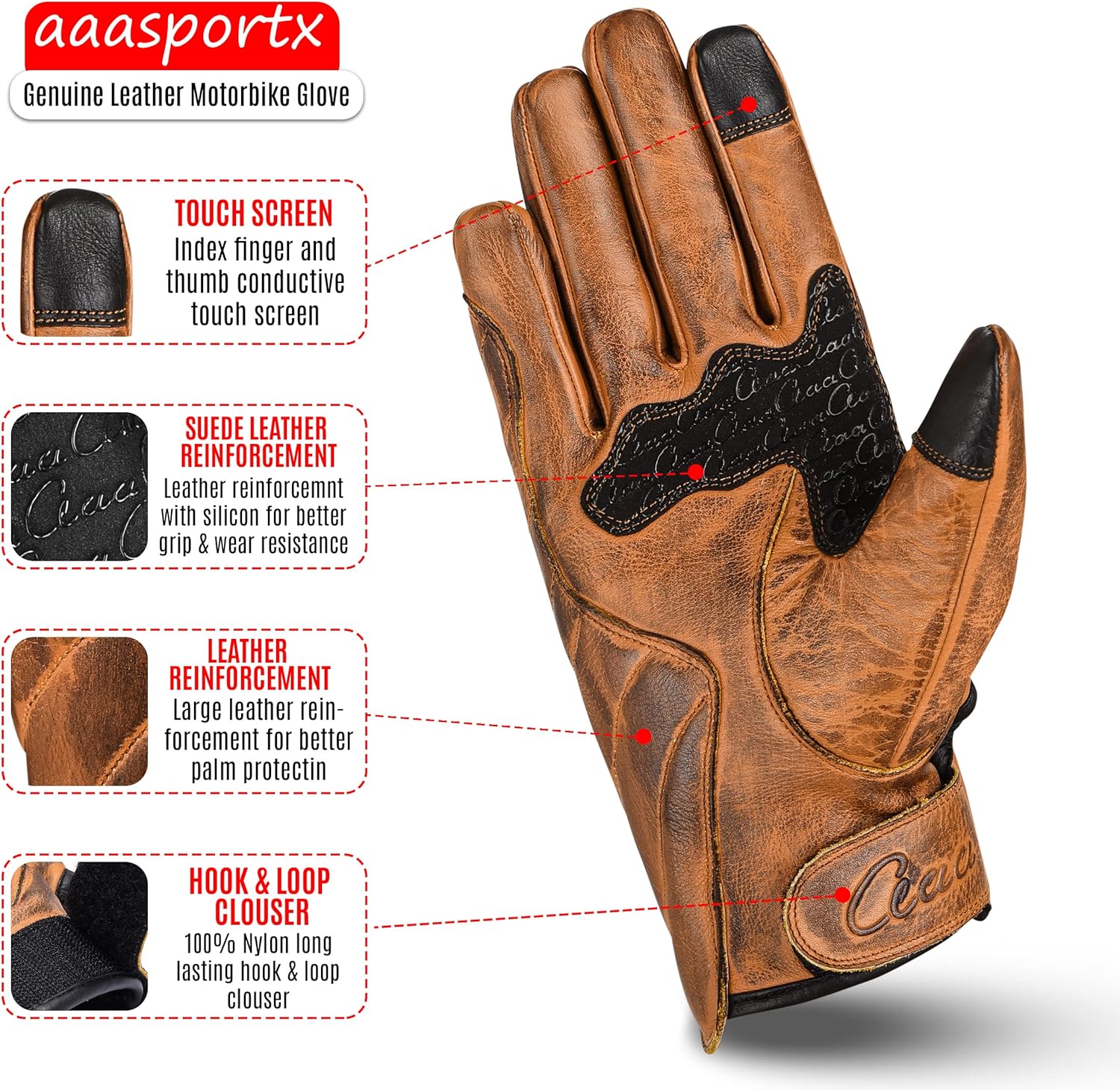 Guantes de motocicleta de cuero para hombre, con función de pantalla táctil, protectores de motocicleta para hombres y mujeres, para todo tipo de