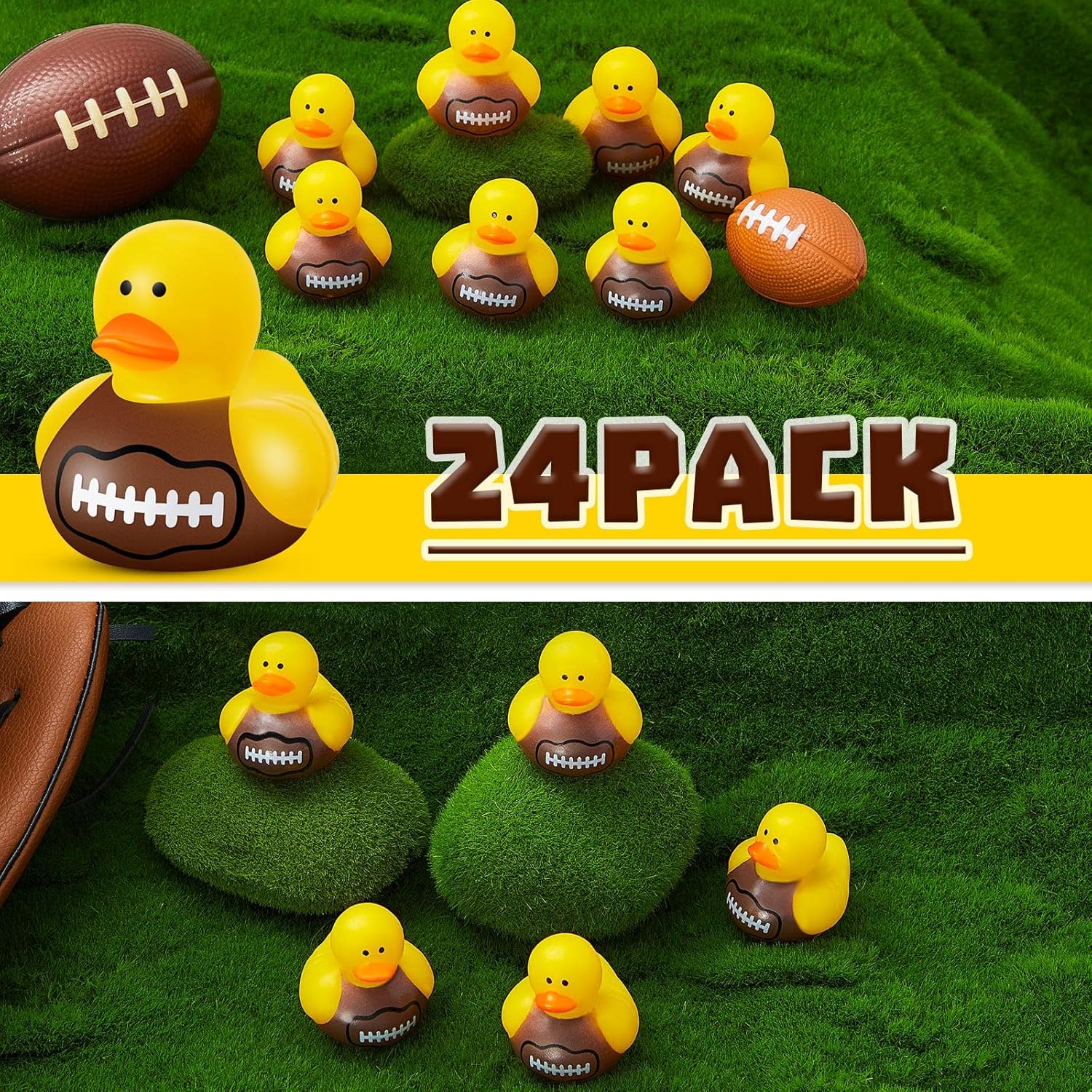 50 patos de goma de fútbol flotantes, juguete de ducha de pato de fútbol, juguete de fútbol deportivo, mini patos para decoración de cumpleaños y