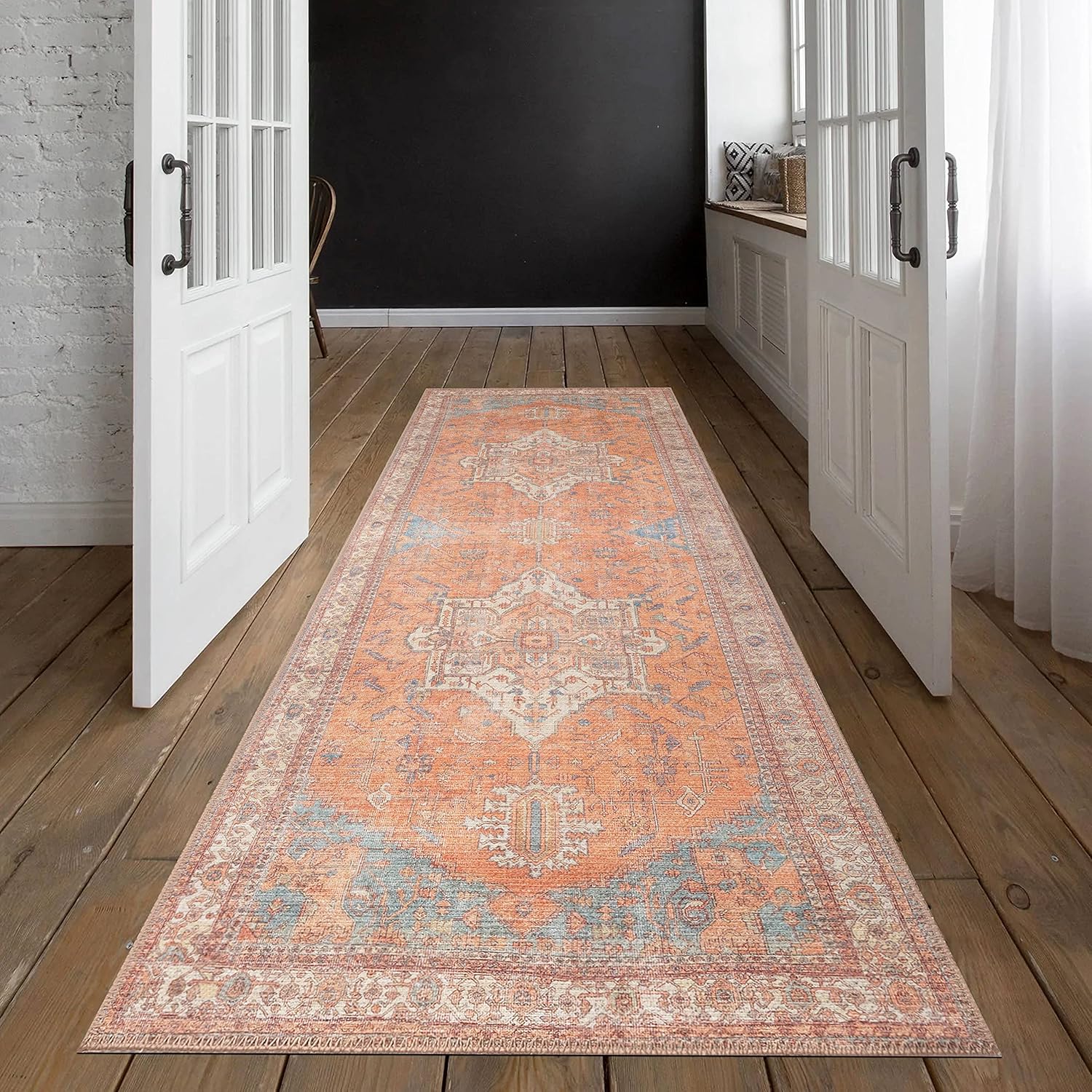 GLN Rugs Alfombra lavable a máquina, estilo vintage, persa, bohemio, estética, envejecida, parte trasera antideslizante, decoración del hogar para