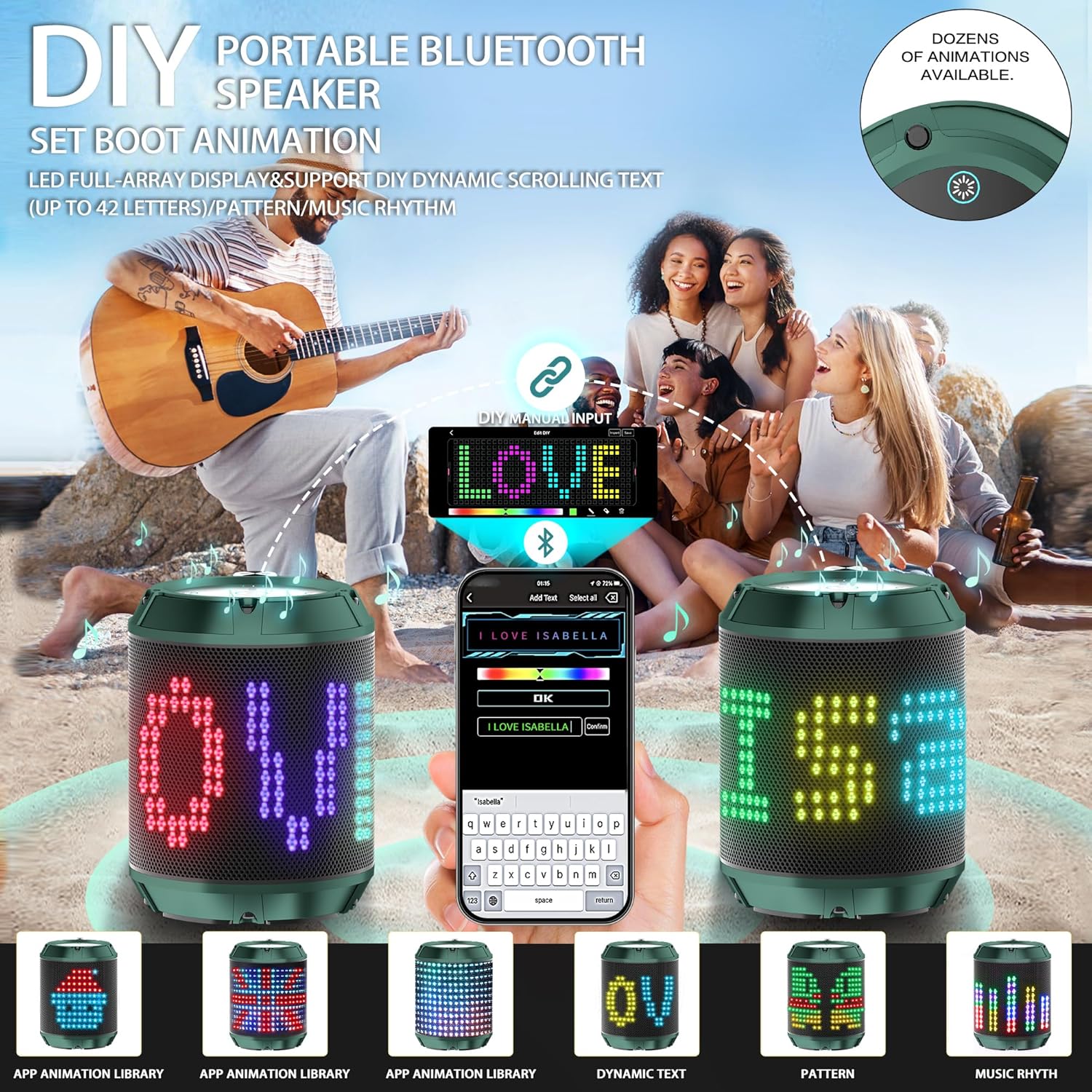 Altavoz Bluetooth portátil para bricolaje con 48 horas de reproducción, rango de 66 pies y micrófono integrado, IPX7 impermeable altavoz inalámbrico