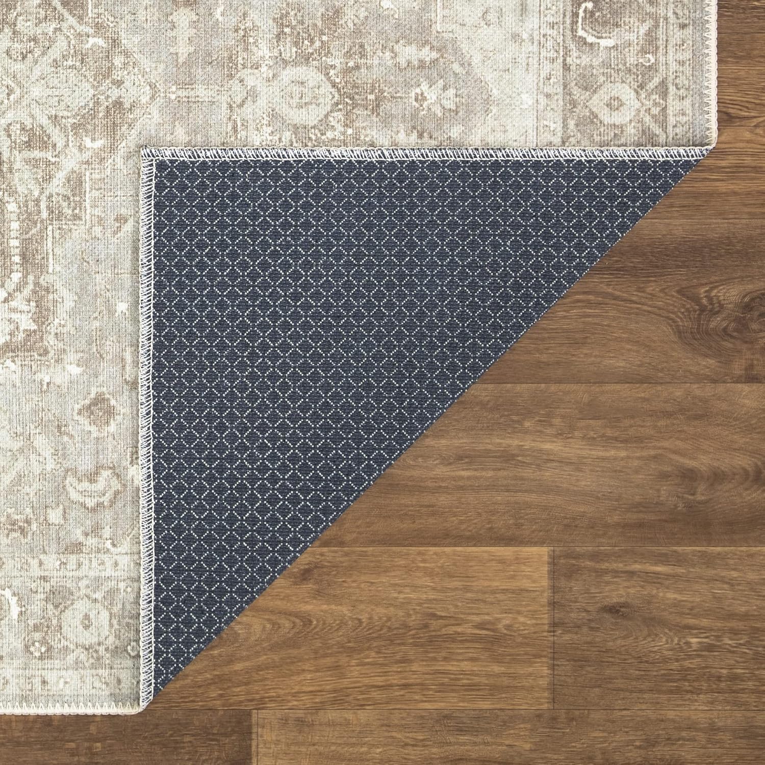 Bloom Rugs Alfombra lavable antideslizante de 4 x 6 pies, color beigegris, alfombra tradicional para sala de estar, dormitorio, comedor y cocina,