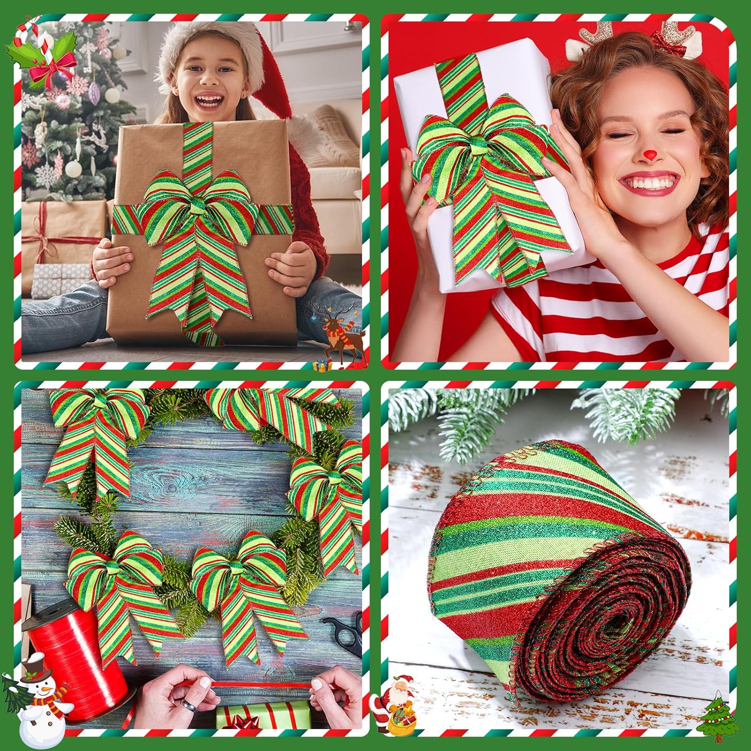 Yinder 2 rollos de cinta de Navidad de 20 yardas, cinta roja y verde con purpurina de 2.5 pulgadas, cinta decorativa para coronas, caja de regalo,