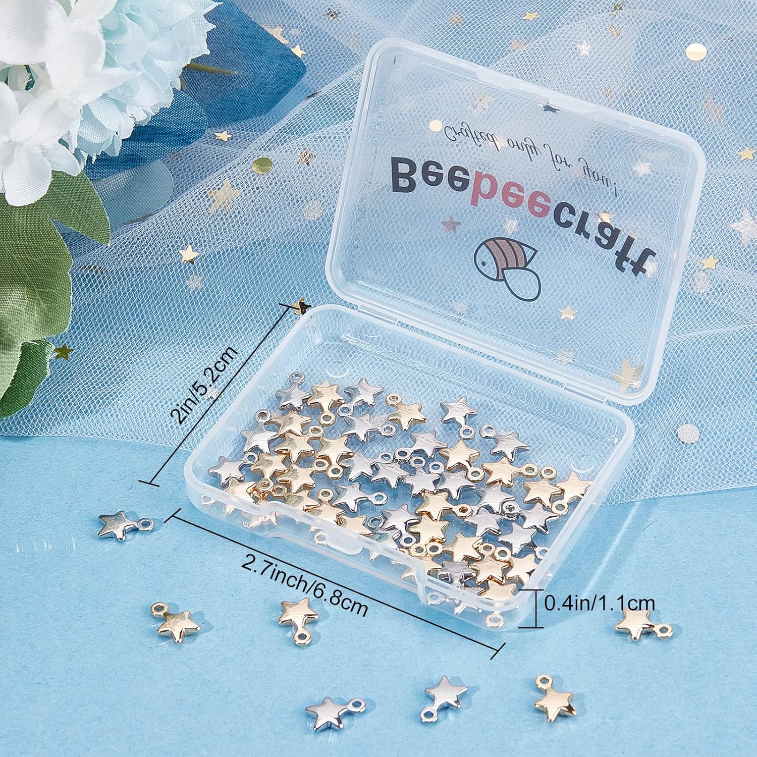 Beebeecraft 60 dijes colgantes de estrella chapados en oro y platino de 2 colores para manualidades y fabricación de joyas