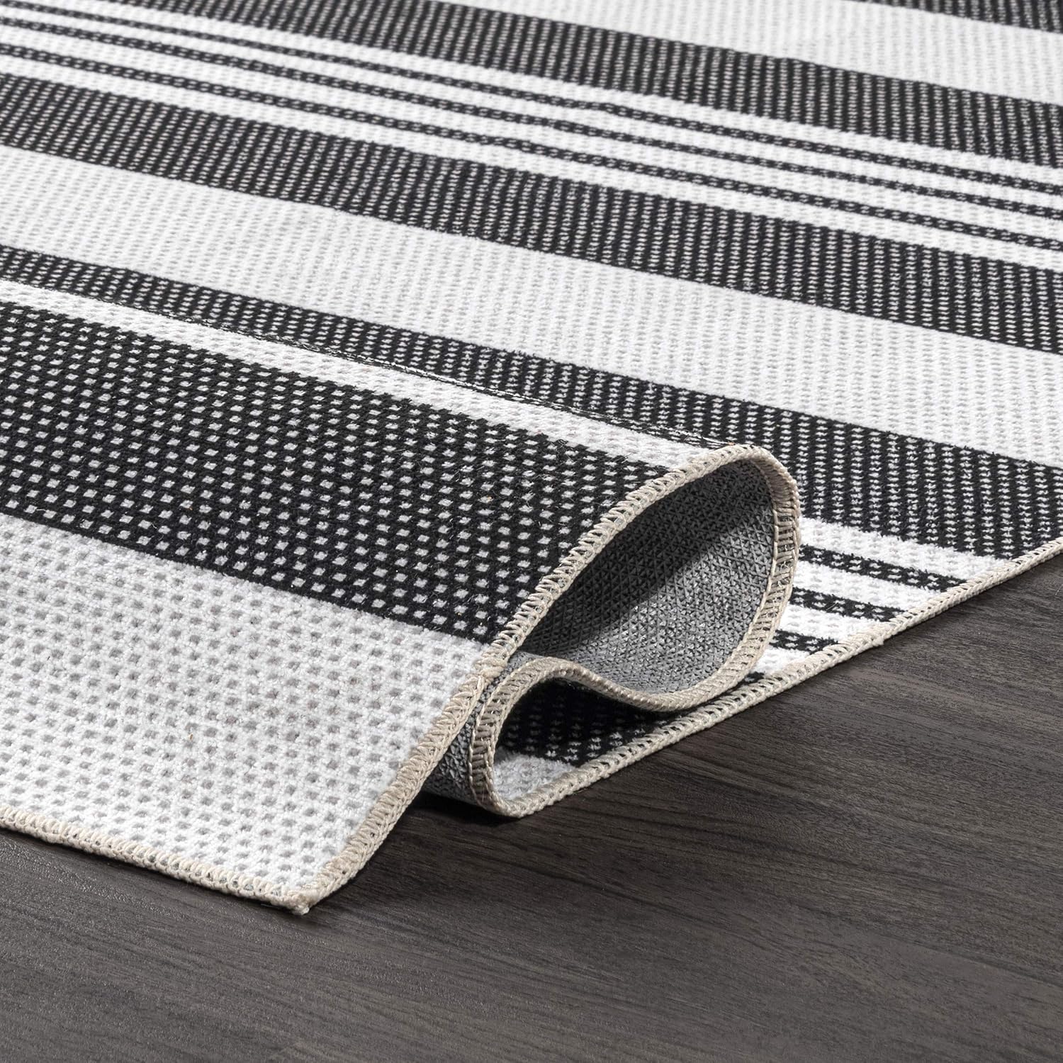 nuLOOM Lena Alfombra de área a rayas lavable a máquina, 5 x 8 pies, gris, rectangular