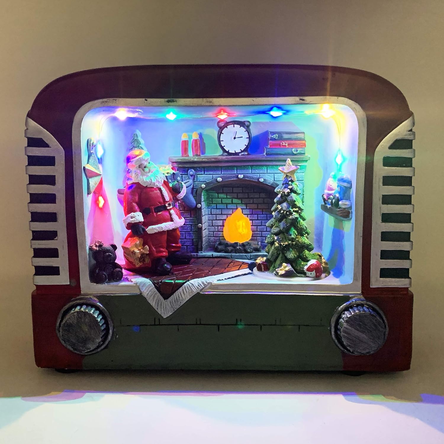 allgala Hecho a mano de poliresina, decoración de casa de Navidad, decoración coleccionable con USB y batería, doble fuente de alimentación, TV