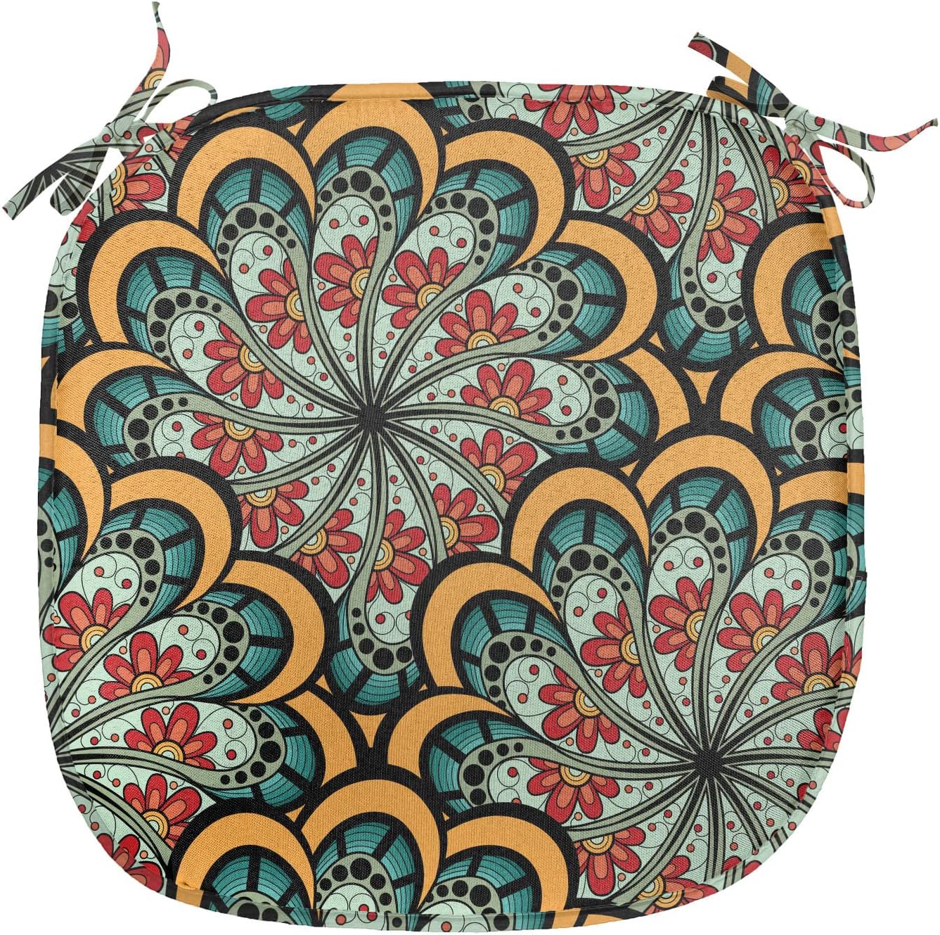 Ambesonne Juego de 6 cojines de asiento para silla, diseño de flores onduladas florecientes como arte de inspiración marroquí, acolchado de asiento