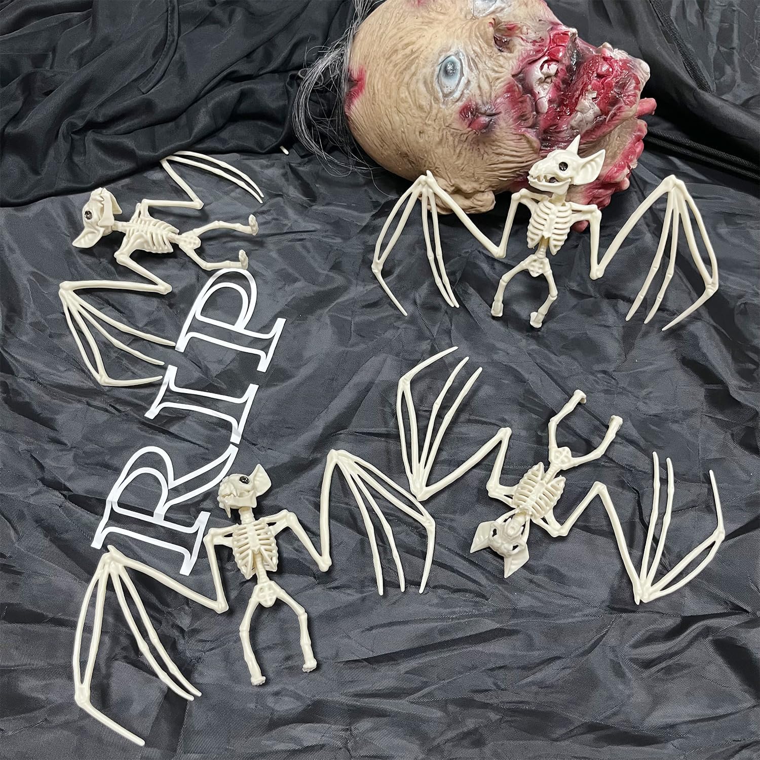 Esqueleto de animal de Halloween, horrible esqueleto de murciélago de simulación, mordazas móviles de hueso de murciélago vívidos para decoración de