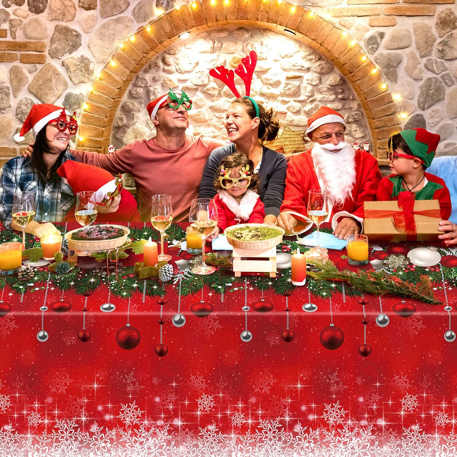 1 mantel rectangular de plástico con diseño de árbol de Navidad, diseño de copos de nieve para Navidad, Año Nuevo, suministros de decoración de