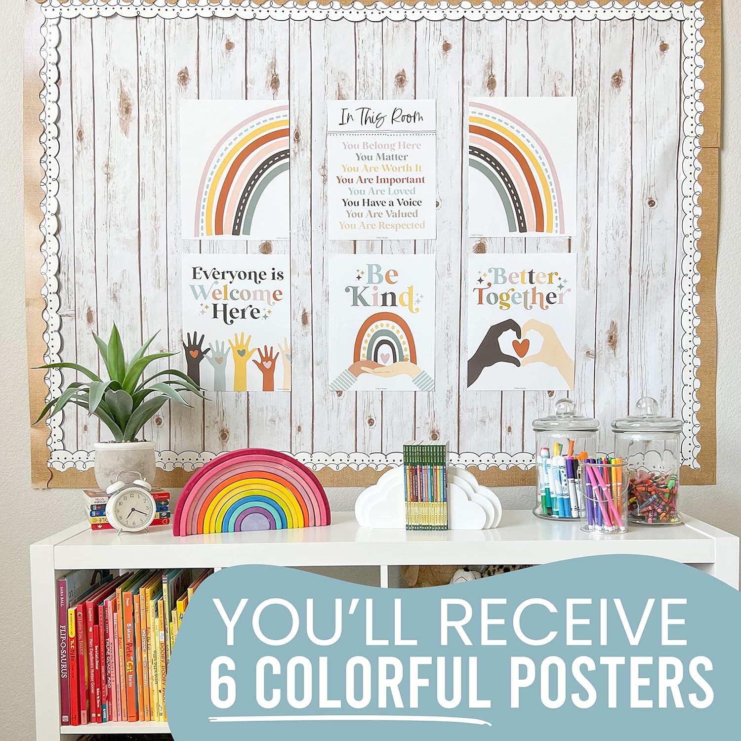 9 pósteres bohemios de salud mental arcoíris para aula primaria, 6 carteles de diversidad para decoración de aula para profesores, rincón tranquilo,