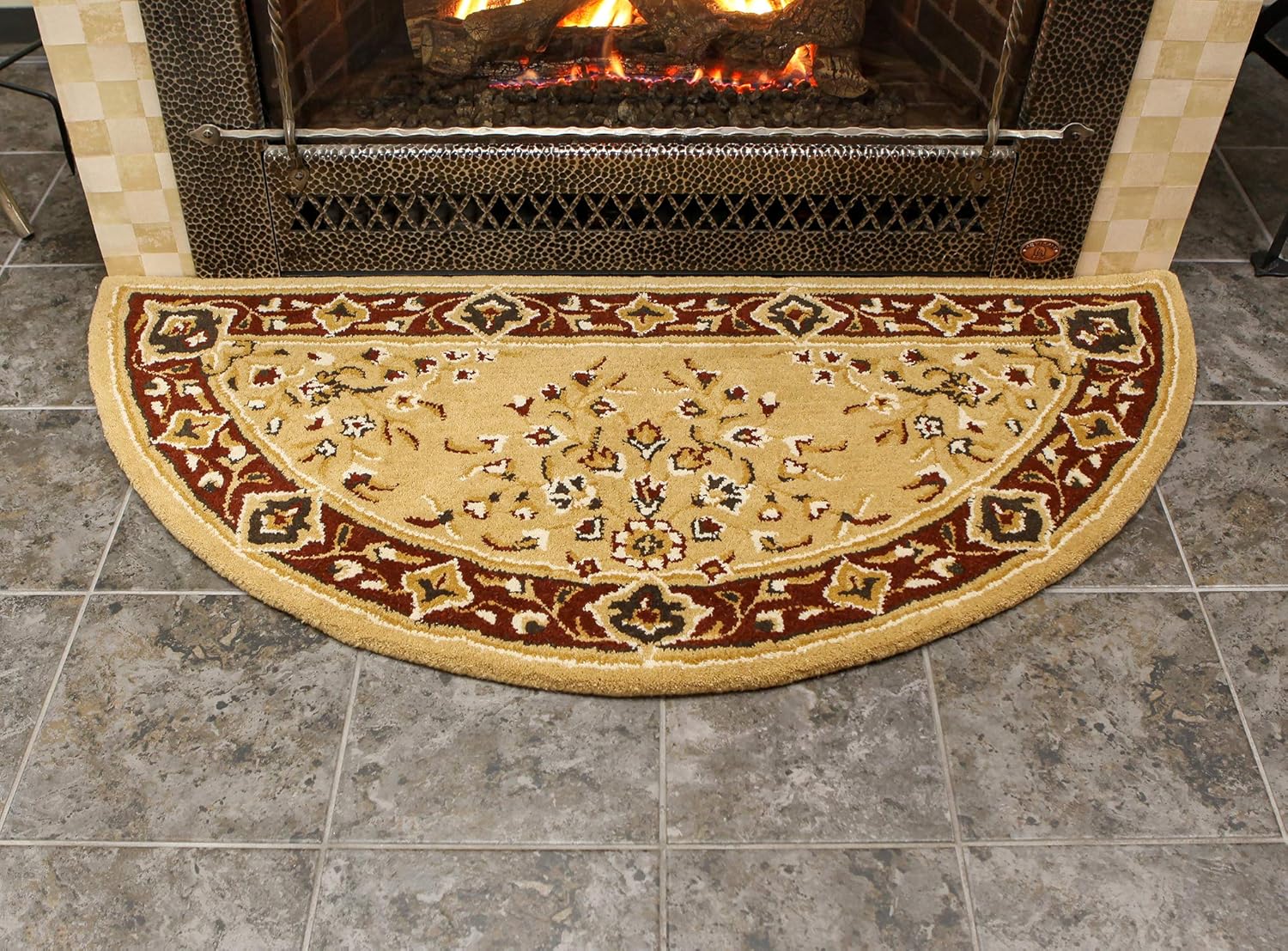 Minuteman International Alfombra de lana oriental beige para hogar, media redonda