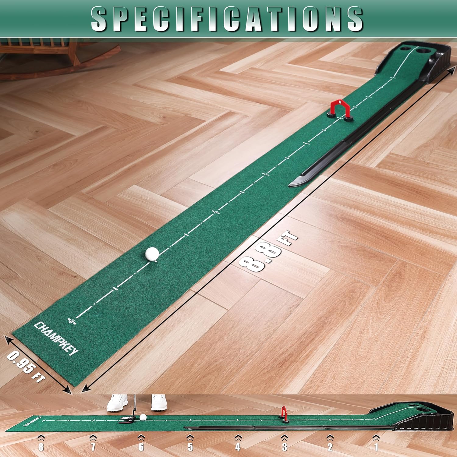 CHAMPKEY La alfombrilla de golf de alta calidad viene con puertas de golf  Superficie rodante realista con guías de alineación avanzadas, verde para