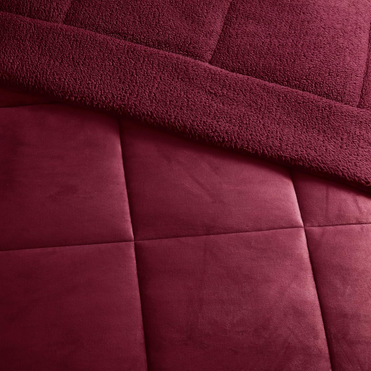 Sweet Home Collection Juego de edredón Sherpa de 3 piezas tamaño King, conjunto de ropa de cama de felpa con textura de sherpa suave y fundas a