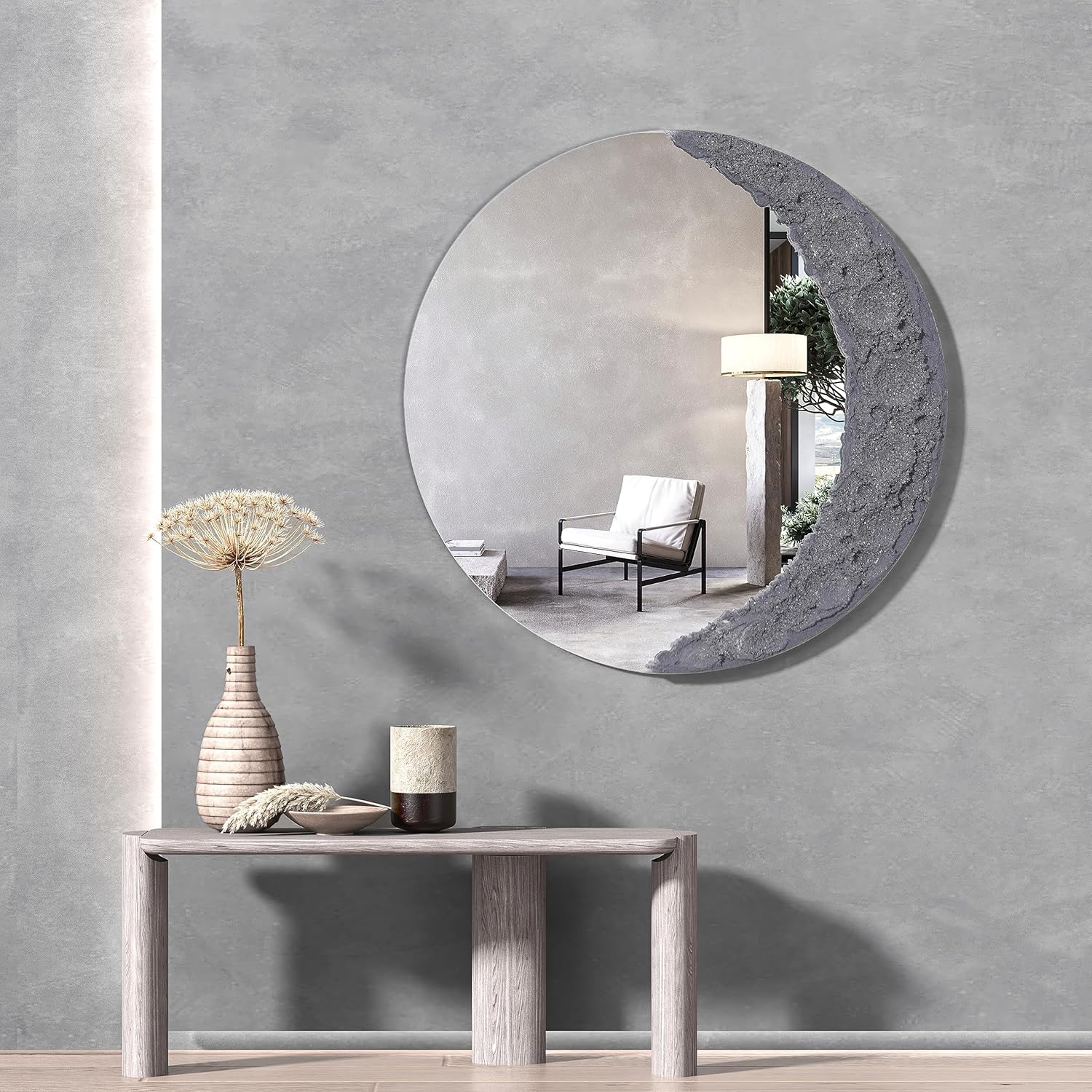 NAIADLY Espejo decorativo de luna, espejo redondo de cristal, decoración de pared para el hogar, sala de estar, dormitorio, 23 x 23 pulgadas