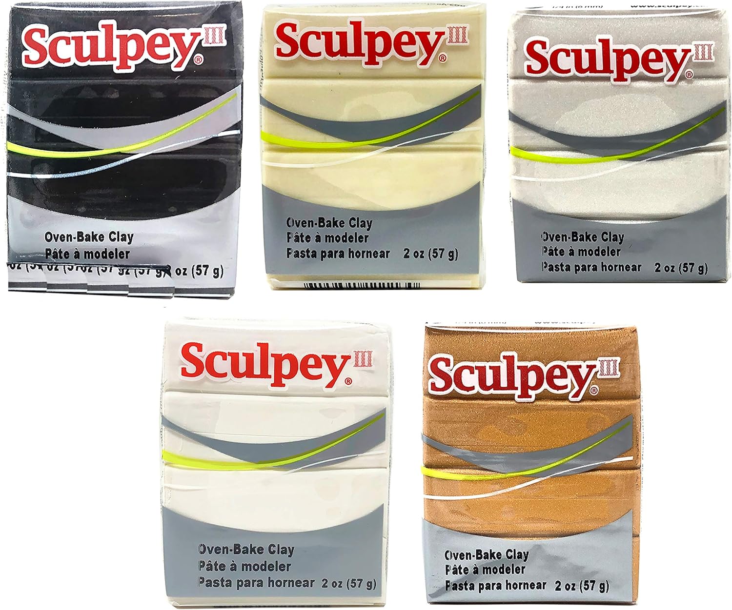 Sculpey Premo Accents – Arcilla para horno de 2 onzas, paquete variado de 5  Blanco translúcido, cobre, perla, centelleante centelleante, arcilla