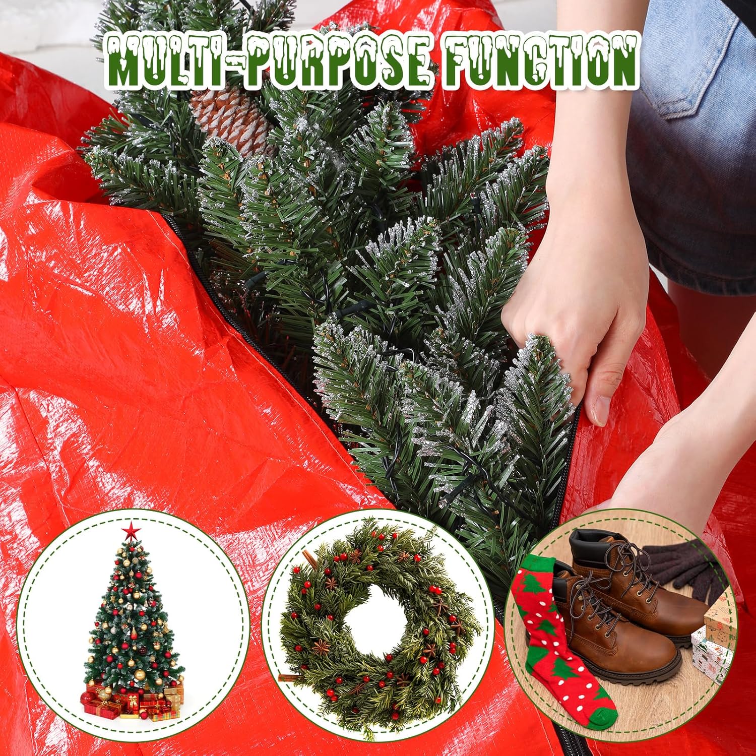 Sadnyy Paquete de 6 bolsas de almacenamiento para árbol de Navidad a granel, se adapta a árboles de Navidad de hasta 9 pies, bolsa con doble