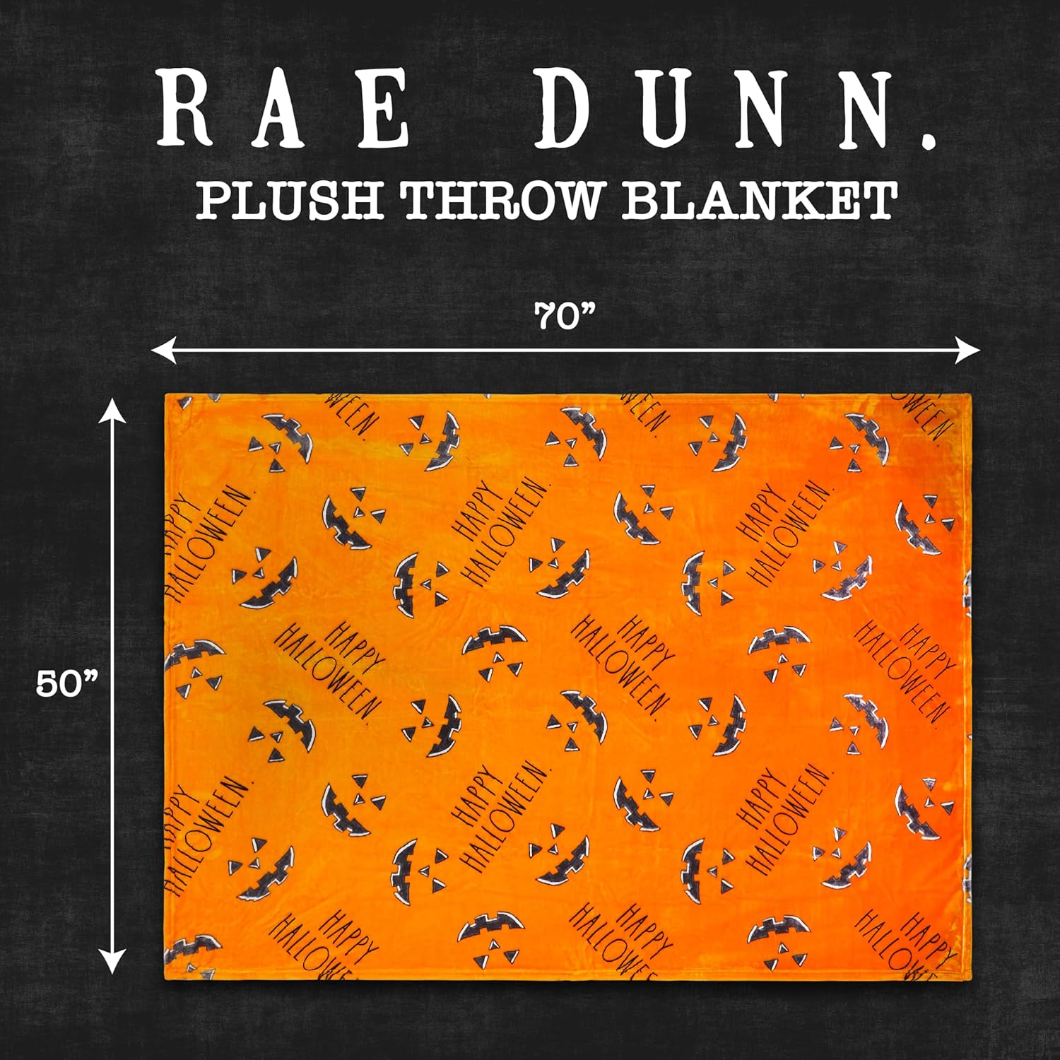 Rae Dunn Manta suave y decorativa para cama o sofá, mantas acogedoras para sofá, manta de felpa suave bordada Happy Halloween, 50 x 70 pulgadas