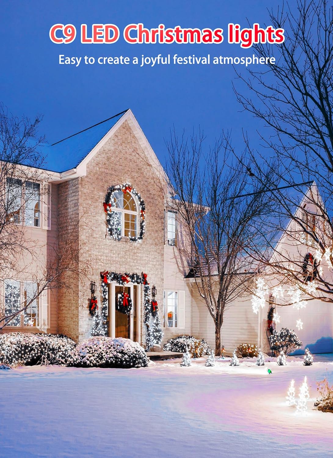 Luces LED C9 de Navidad para exteriores, 81 pies, 100 luces LED con temporizador y 8 modos de iluminación, impermeable, grado comercial, extensible,